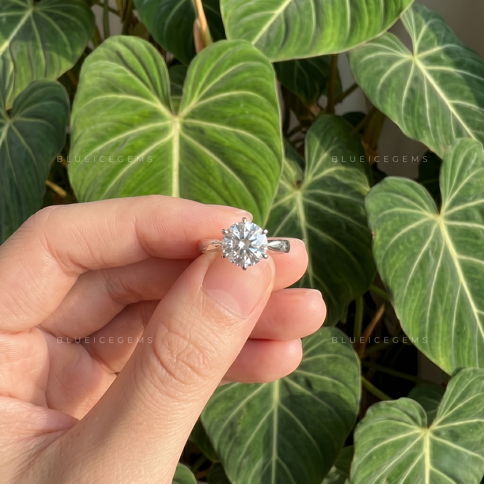 Floral Elegance Round Cut Tulip Basket Pinched Shank Solitaire Ring