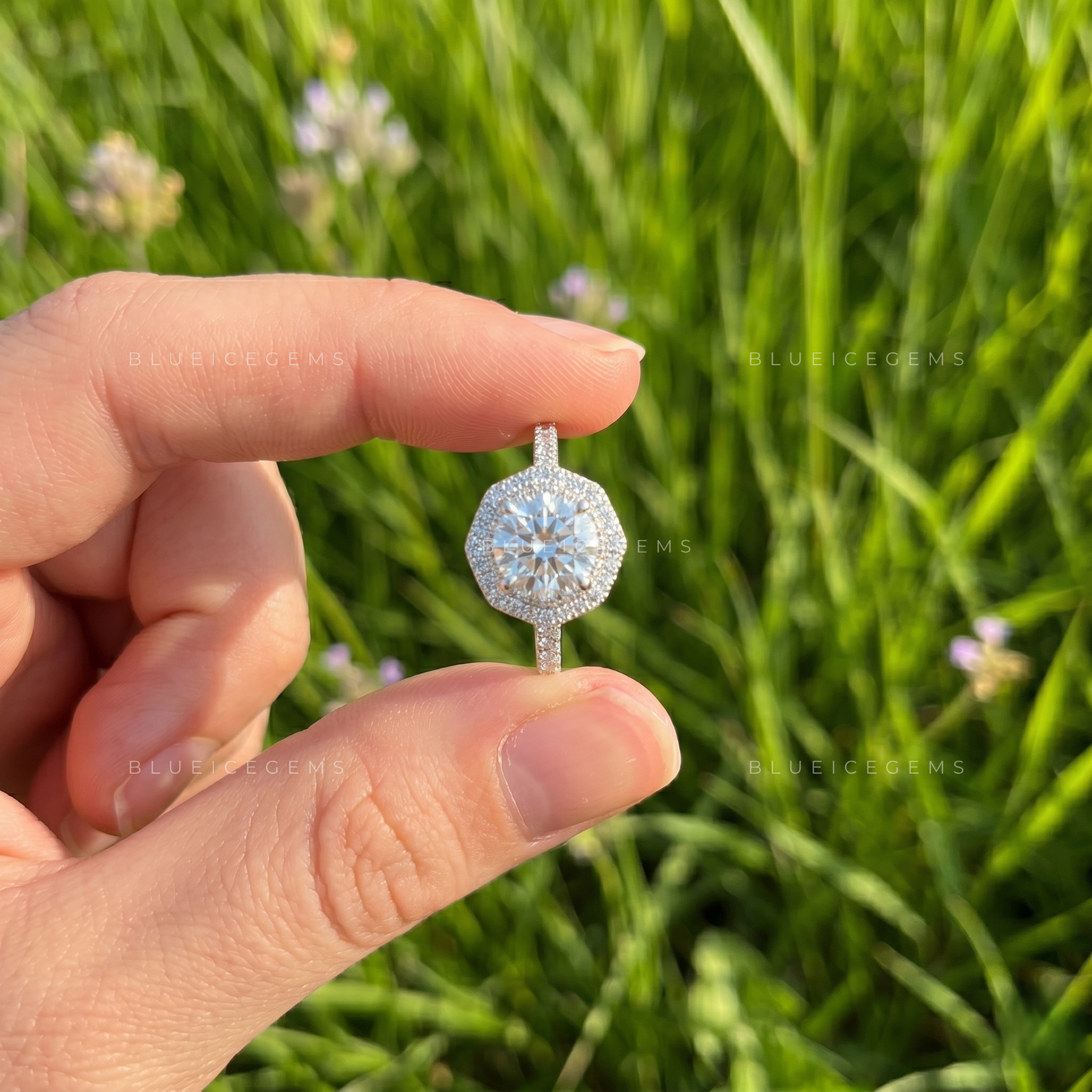 Celestial Shimmer Cushion Cut Halo Engagement Ring