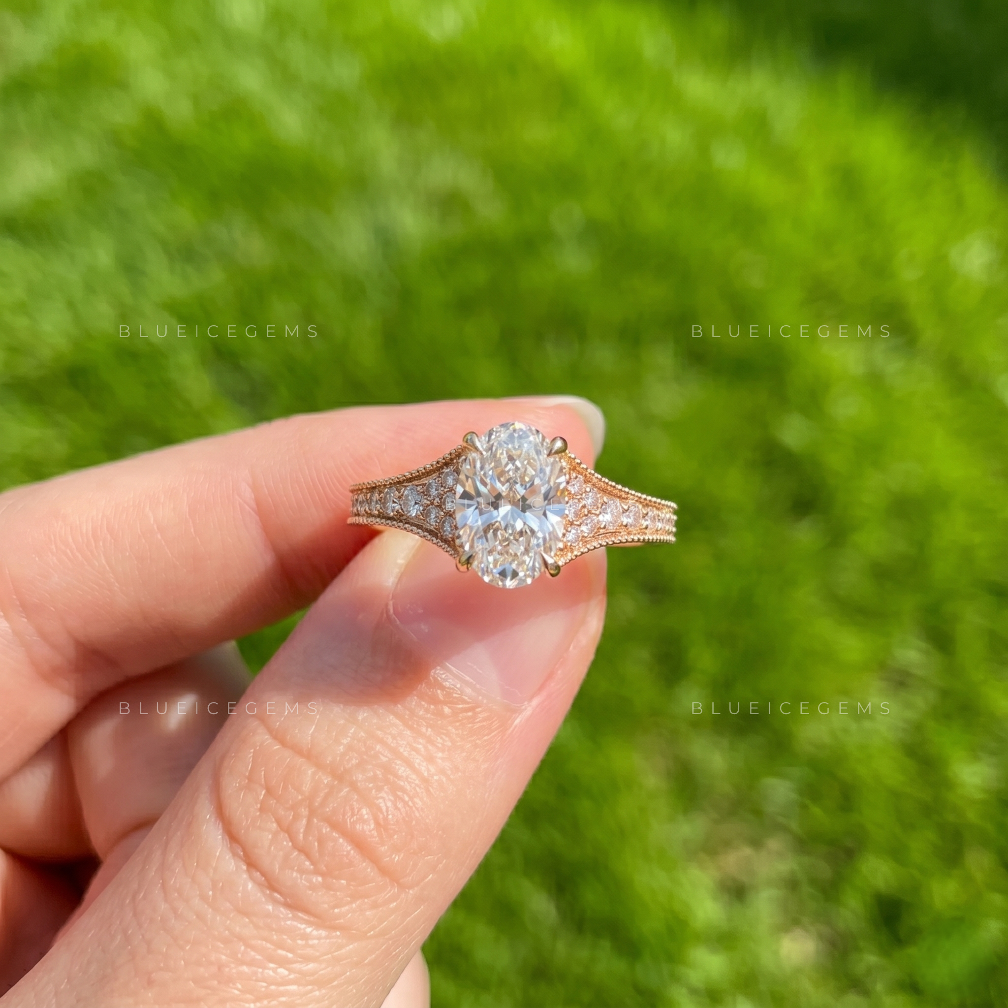 Antique Splendor Oval Cut Vintage Cluster Accent Proposal Ring