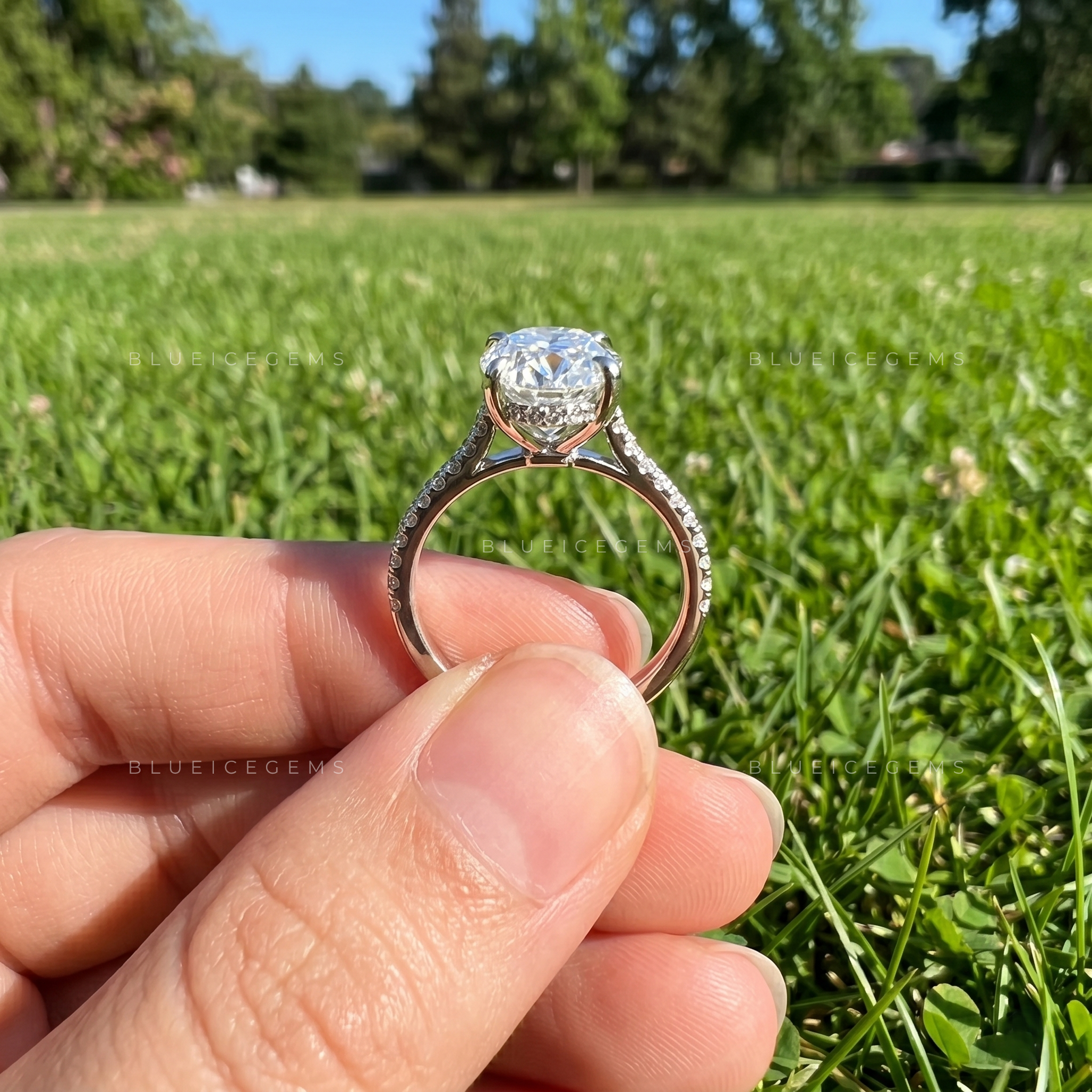 Radiant Constellation Oval Brilliant Cut Pavé Accent Engagement Ring