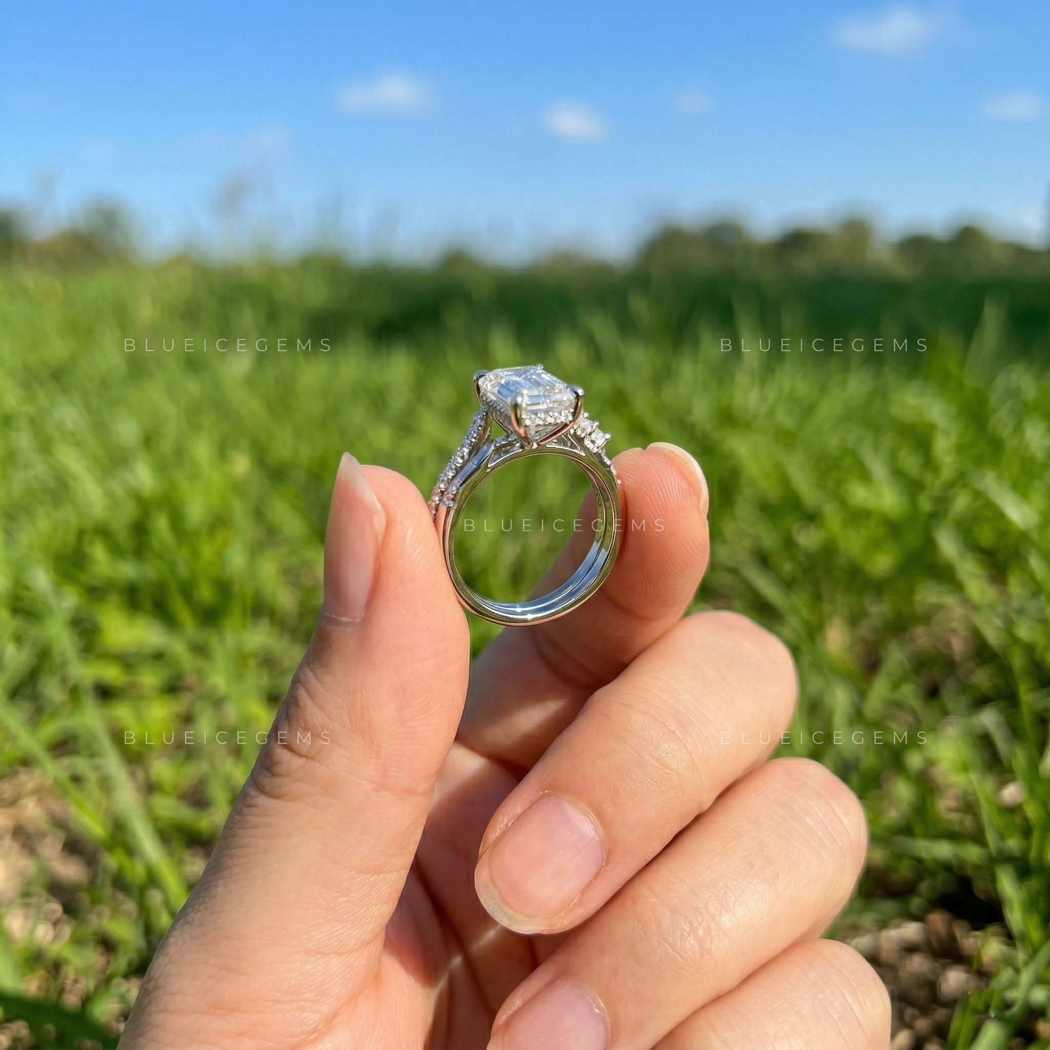 Architectural Radiance Hexagon and Floral Diamond Bridal Set