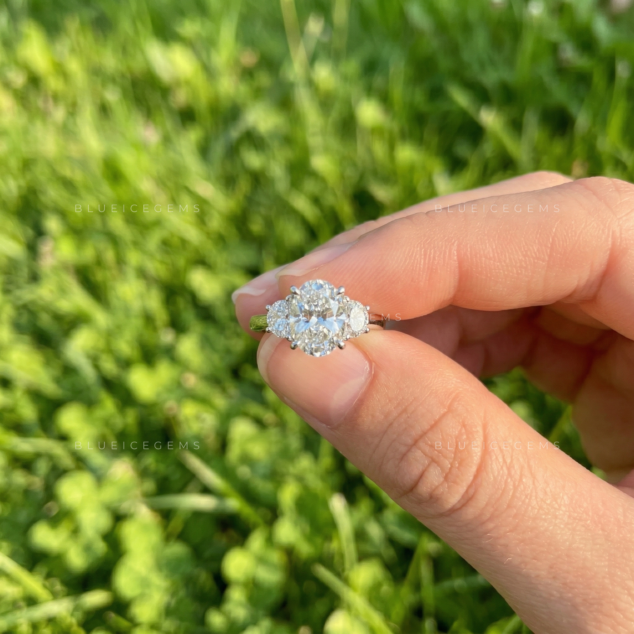 Elegant Aura Oval and Half Moon Cut Trilogy Ring