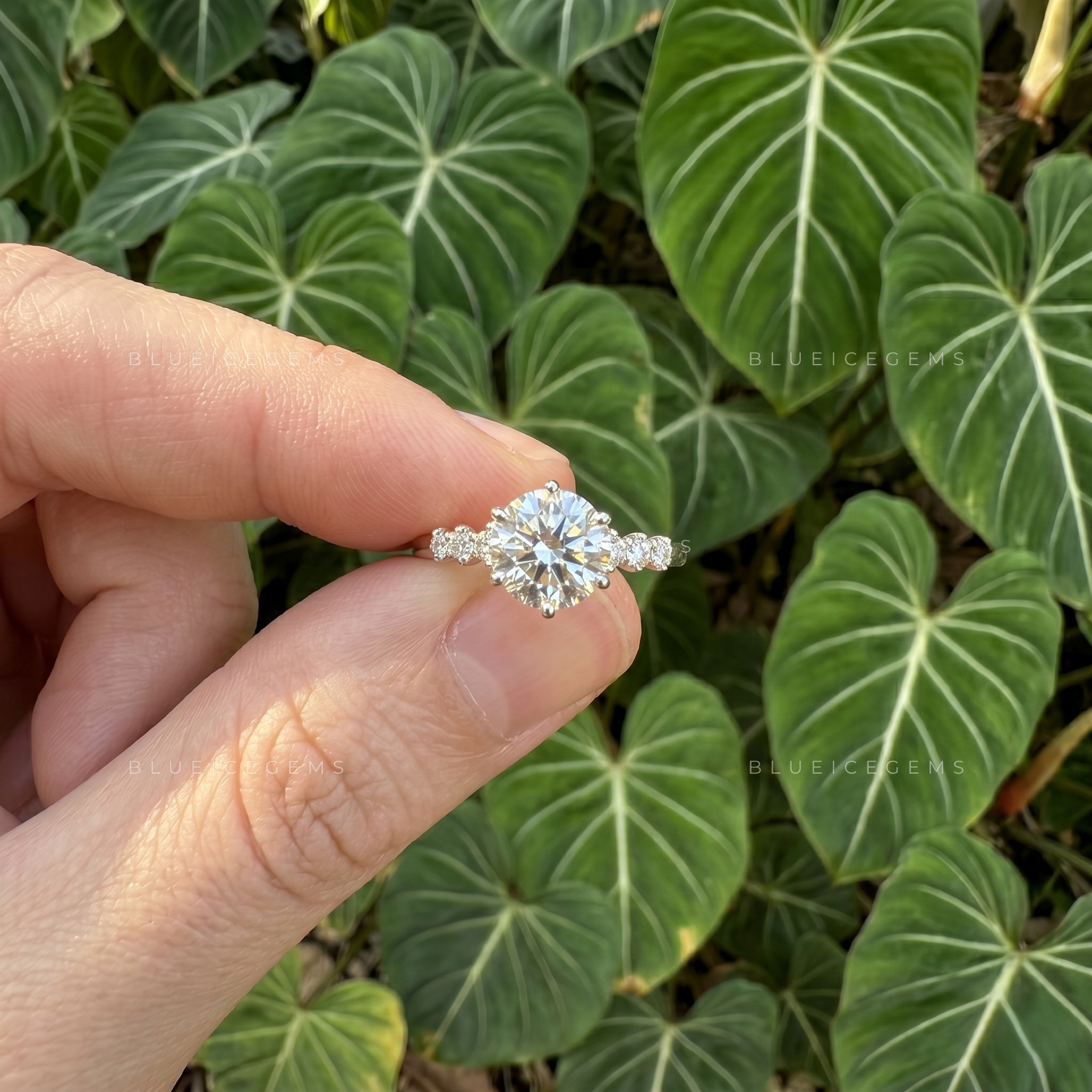 Seven Stone Accent Round Cut Engagement Ring