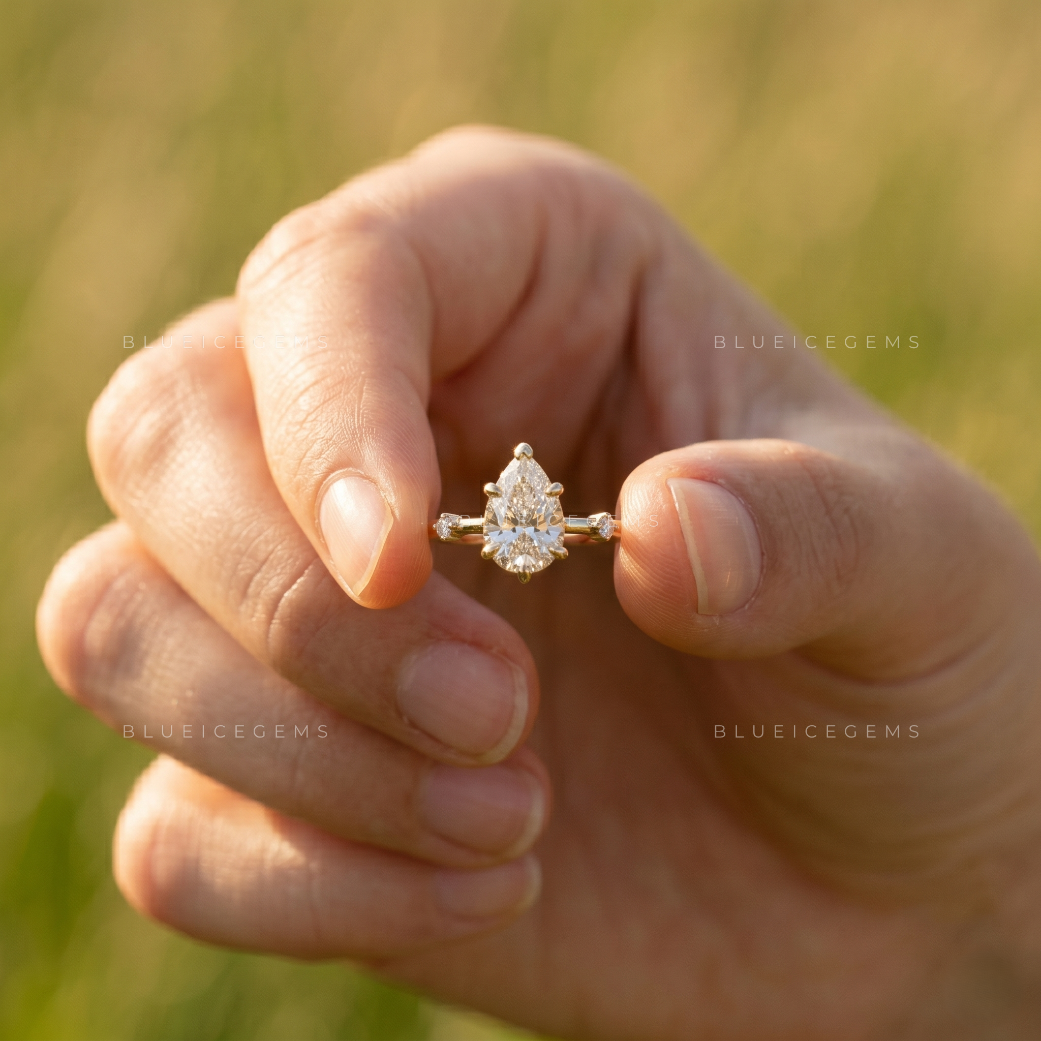 Elegant Grace Pear Cut Five Stone Accent Engagement Ring