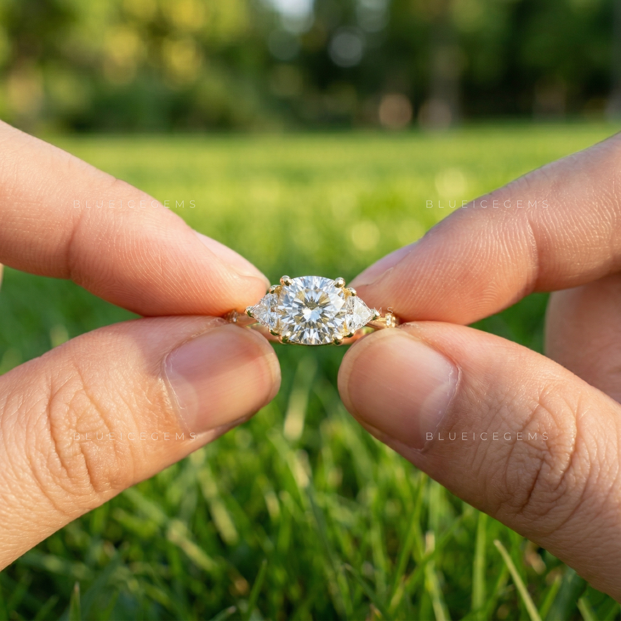 Radiant Cushion Cut Three Stone Multi-Shape Side Engagement Ring
