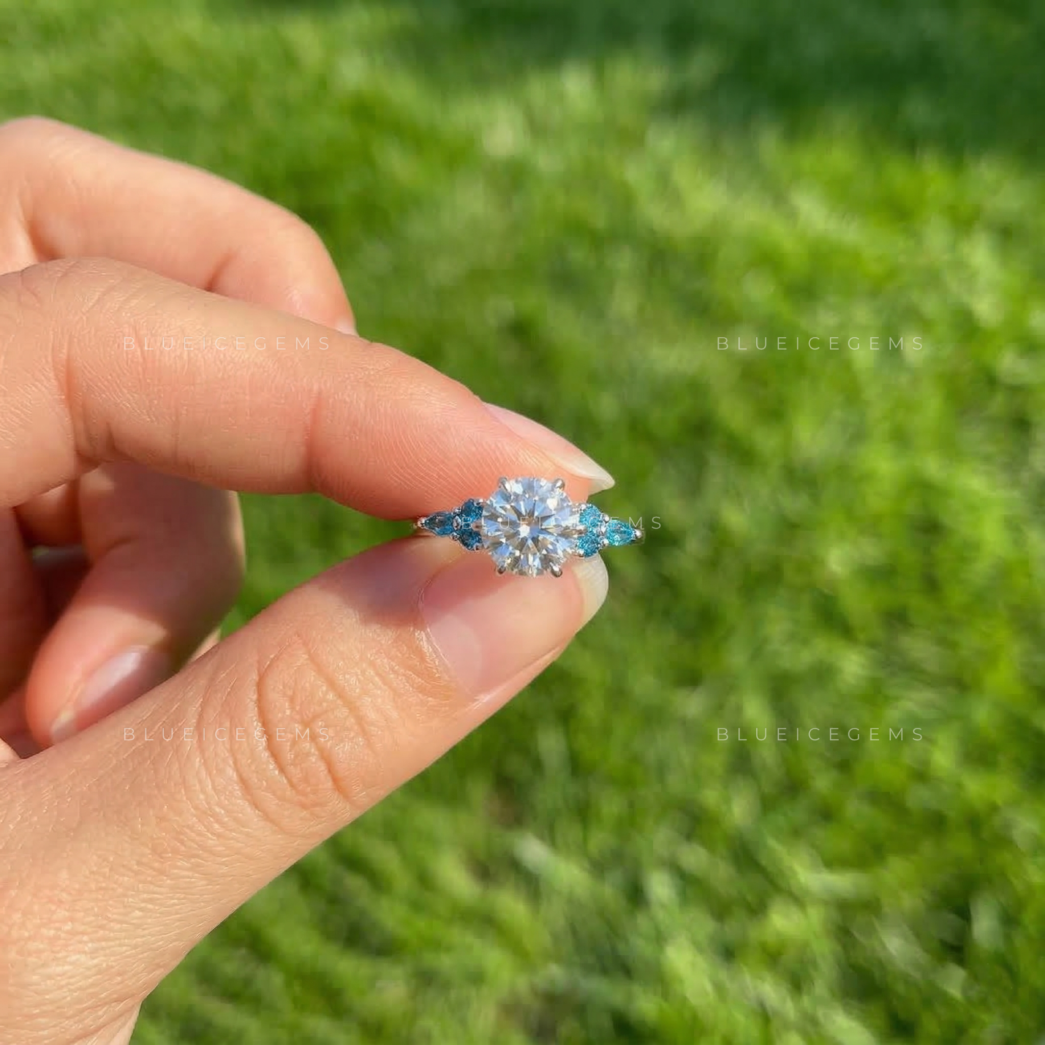 Celestial Bloom Round Cut Sapphire Accent Ring