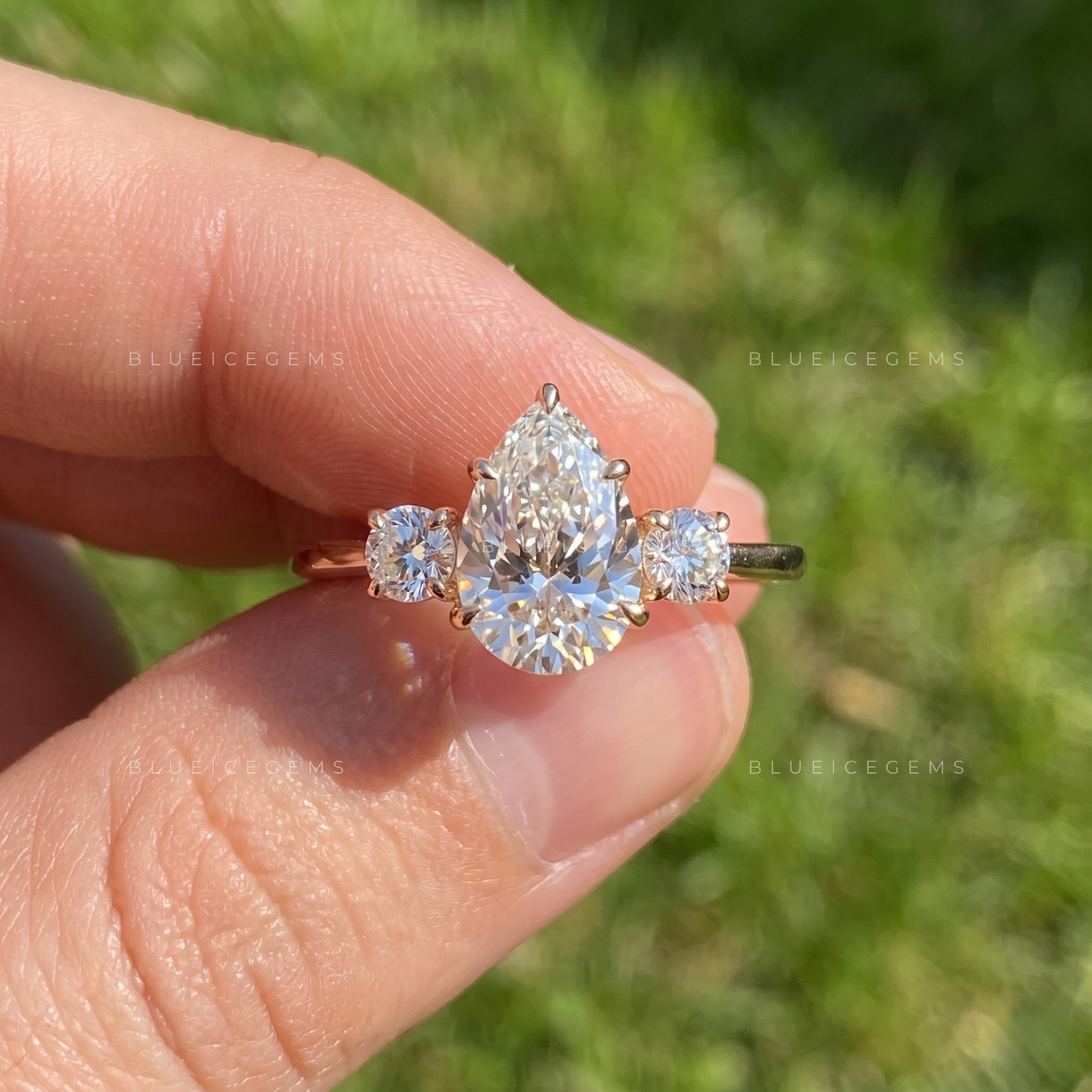 Luminous Pear Brilliant Cut Trilogy Heirloom Engagement Ring
