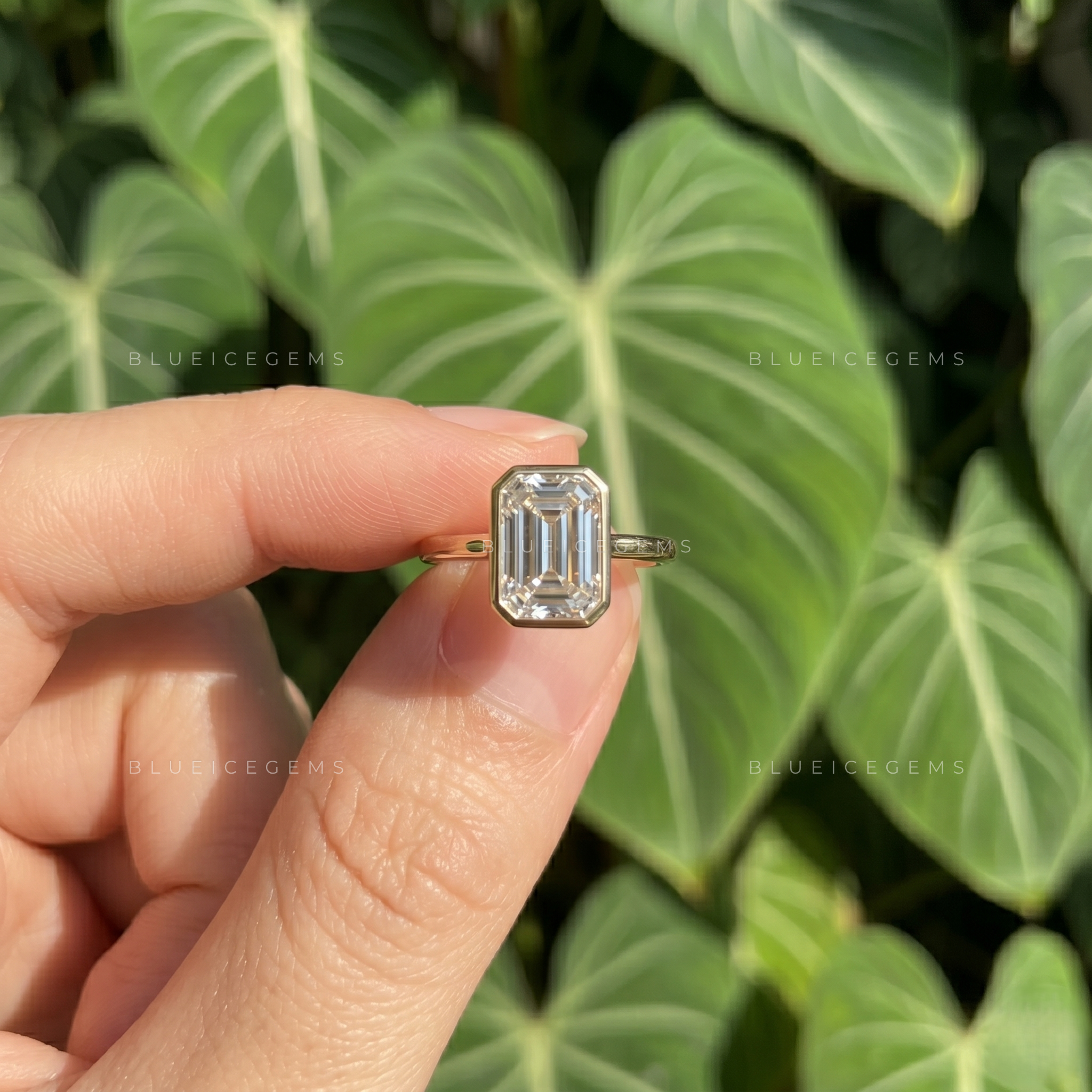 Sleek Modernity Emerald Cut Full Bezel Solitaire Engagement Ring
