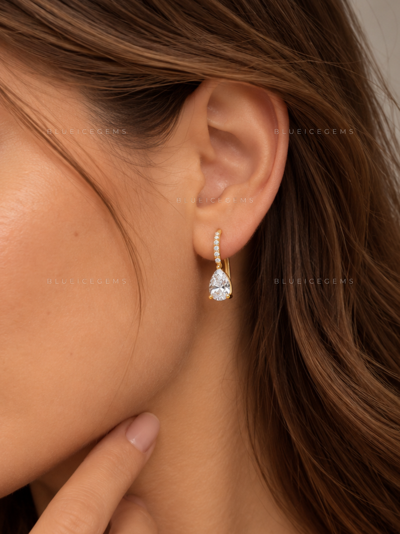 Pear Drop Pavé Bar Earrings