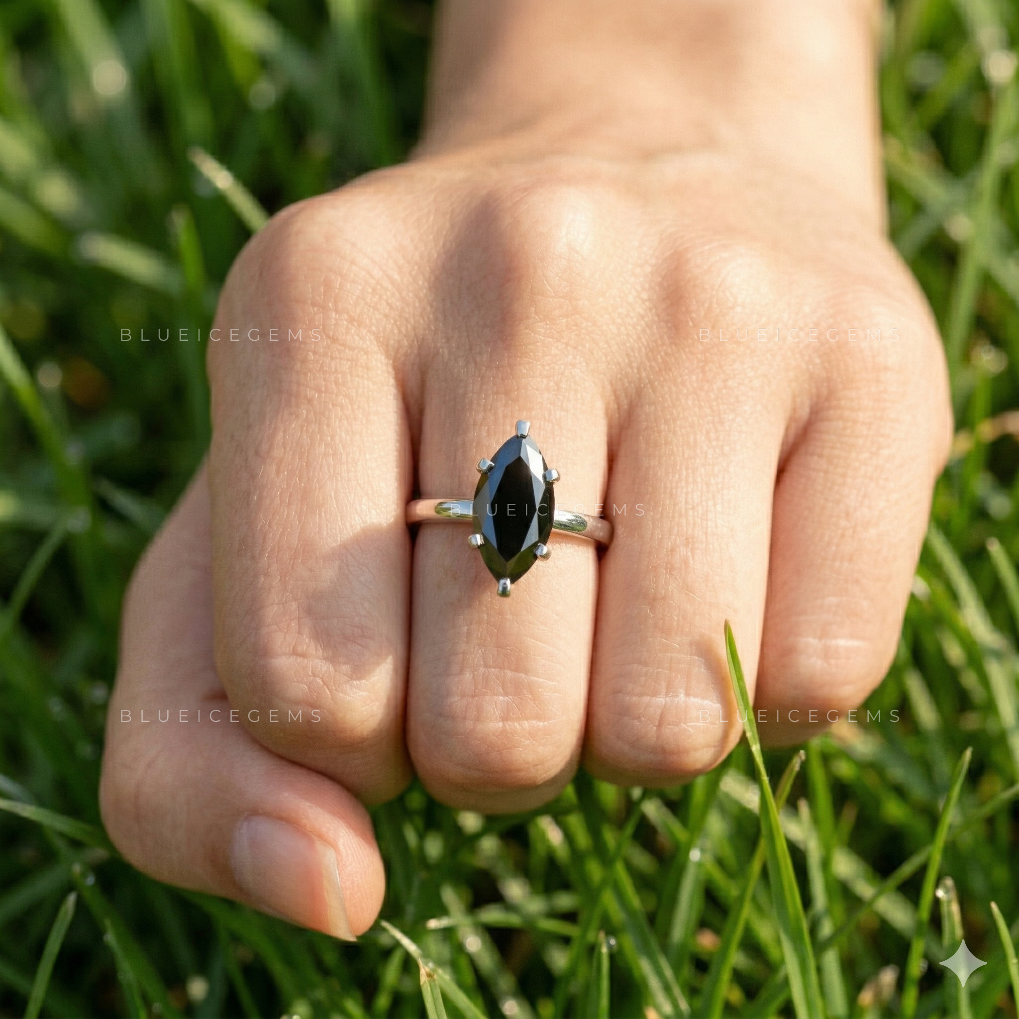 Midnight Noir Marquise Cut Black Diamond Hidden Halo Ring