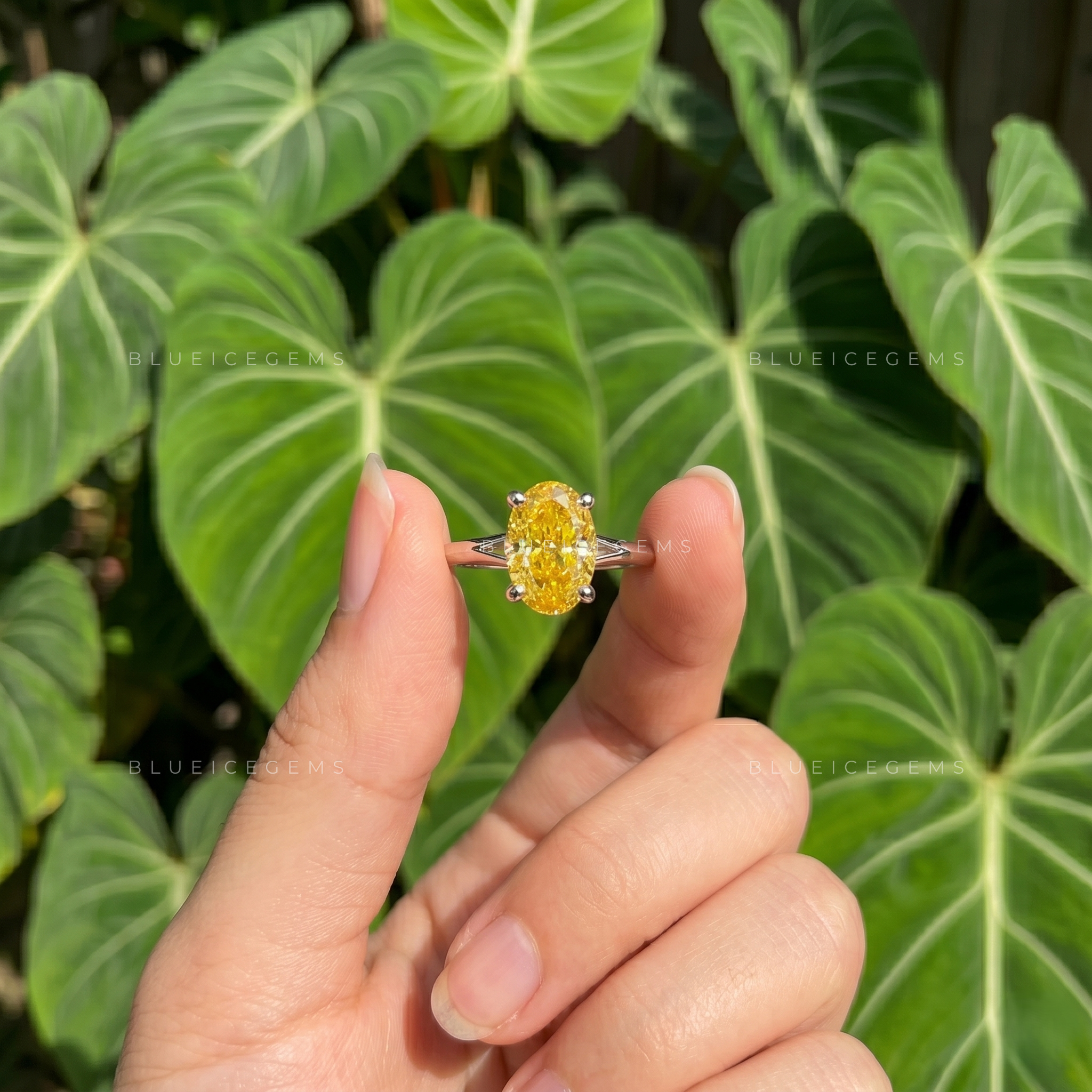 Vibrant Charm Fancy Yellow Oval Cut Solitaire Engagement Ring