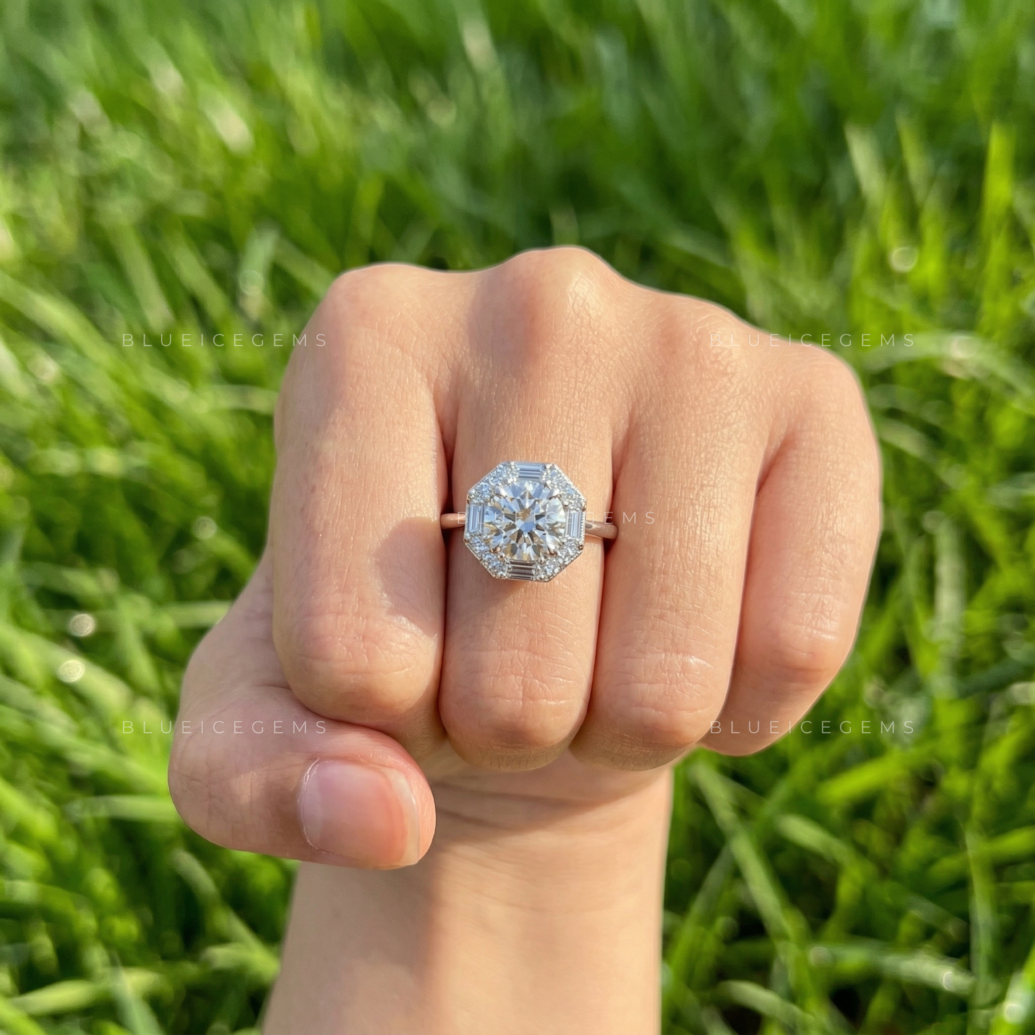 The "Radiant Aura" Halo: Timeless Round & Baguette Masterpiece