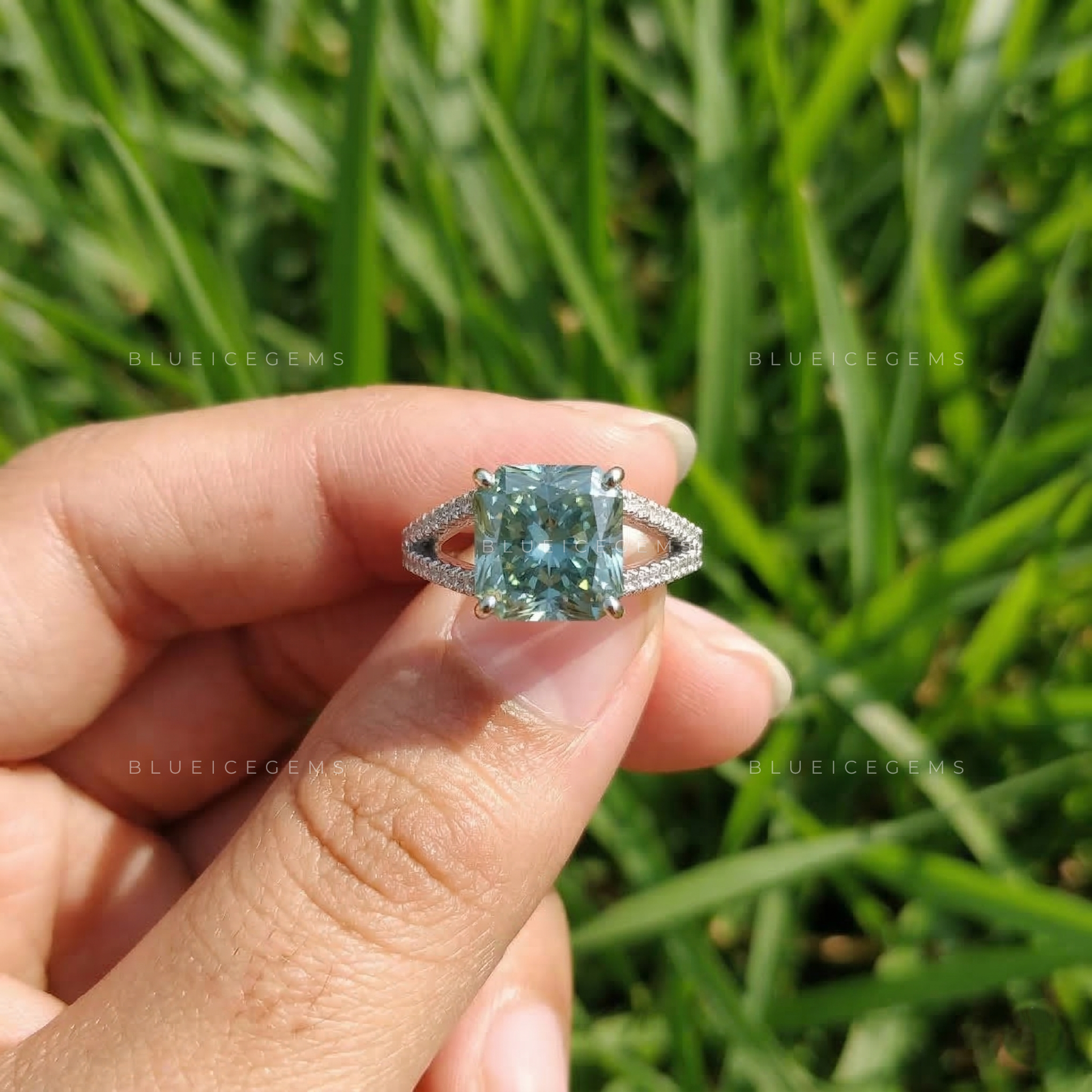Oceanic Brilliance Square Radiant Solitaire Ring