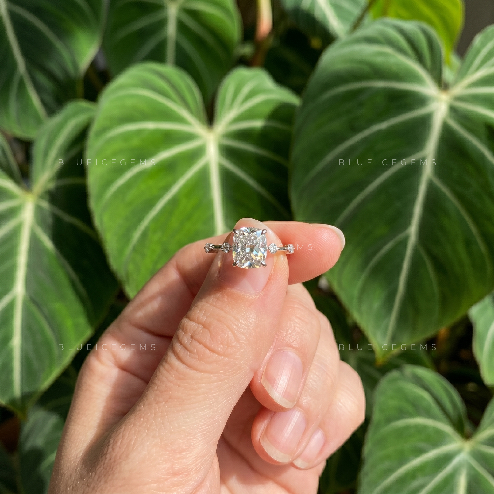 Refined Elegance Cushion Cut Hidden Halo Solitaire Engagement Ring