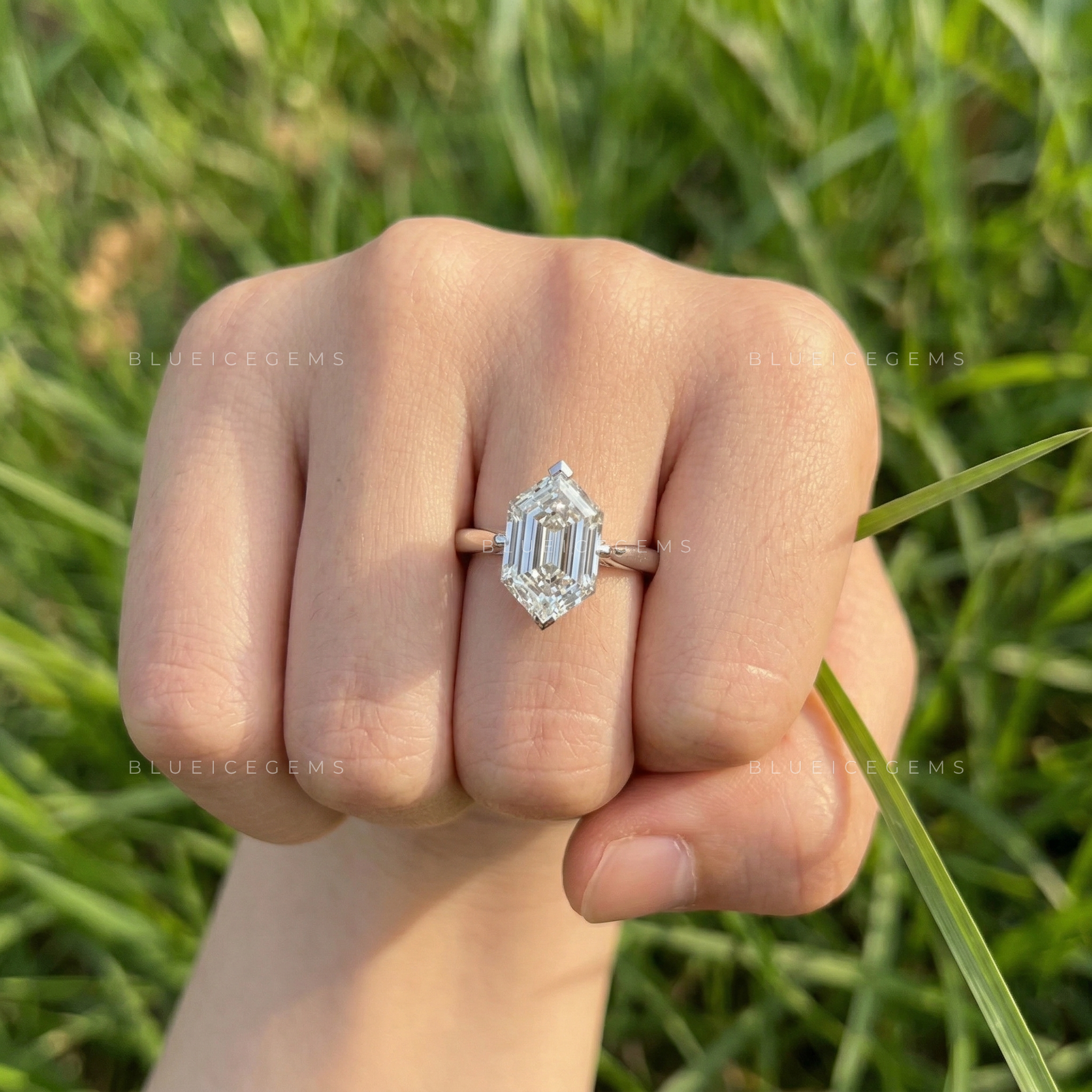 Architectural Allure Elongated Hexagon Step Cut Solitaire Ring