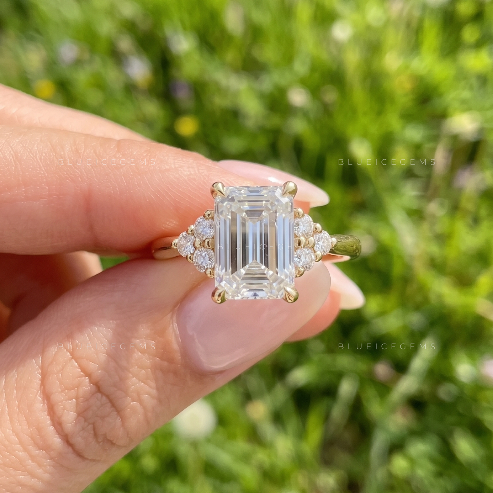 Modern Elegance Emerald Cut Accent Engagement Ring