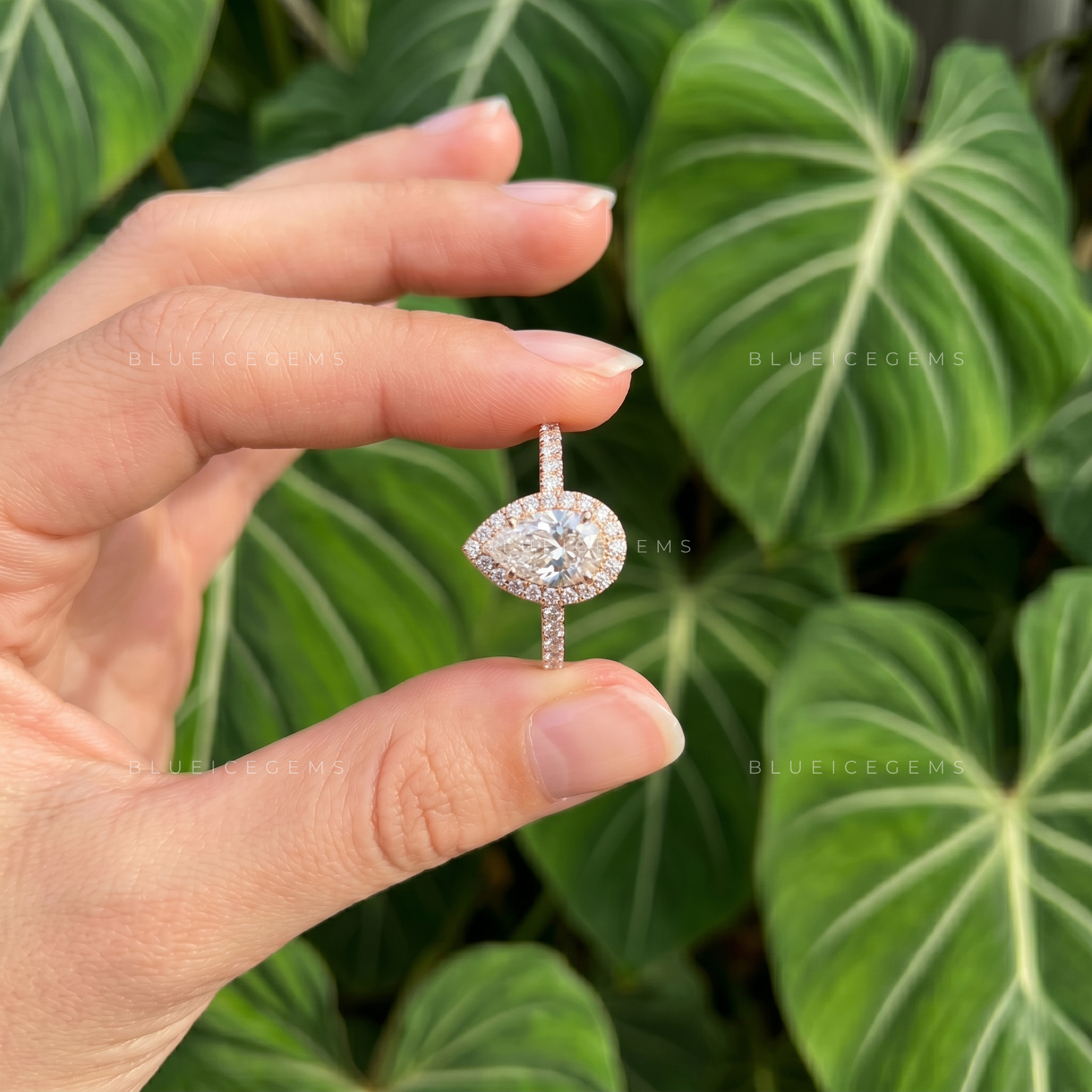 Graceful Luminescence Pear Cut Halo Engagement Ring