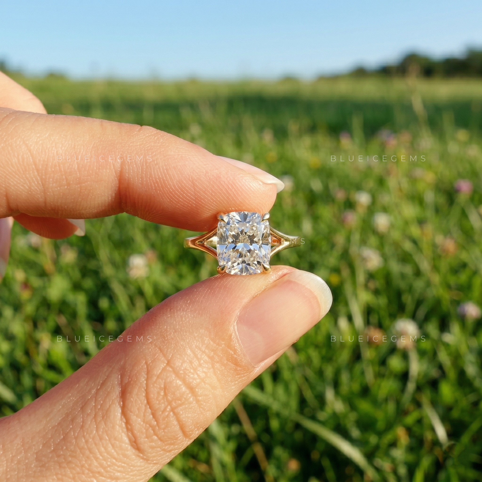The "Infinite Grace" Elongated Cushion: Split Shank Solitaire Statement