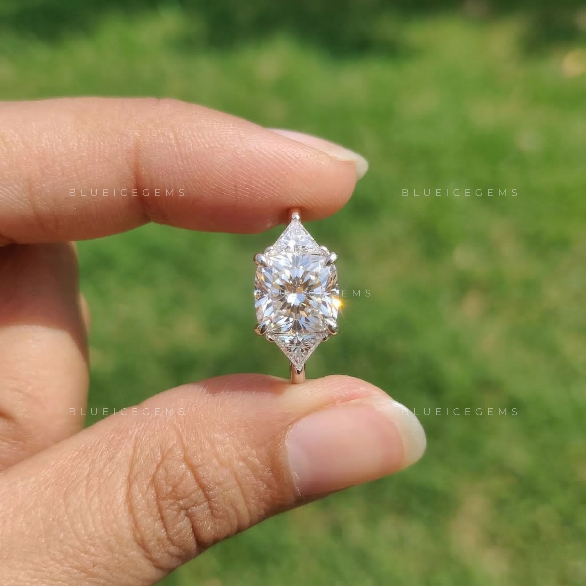 Graceful Brilliance Cushion and Triangle Trilogy Ring
