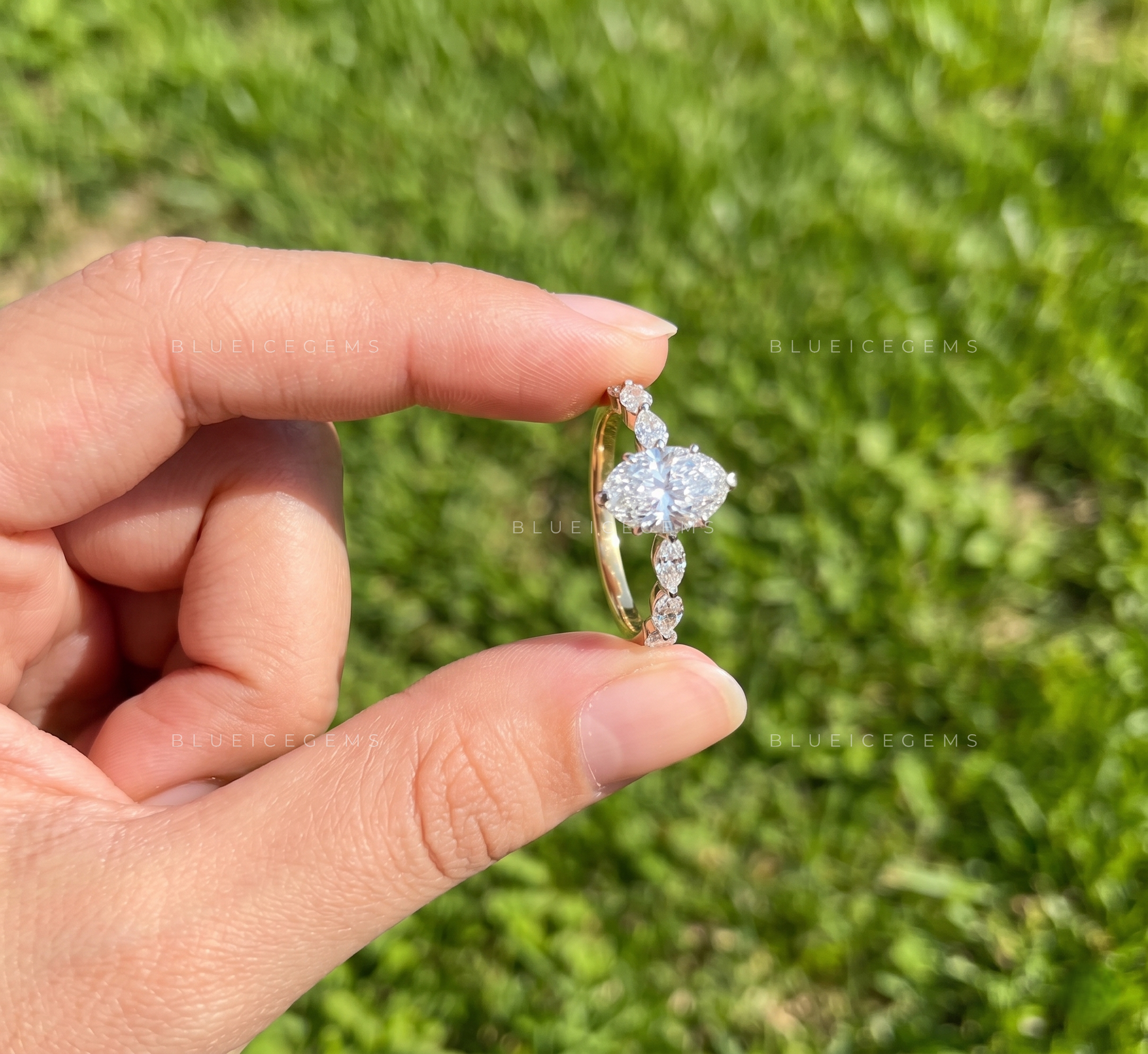 Astera Oval Cut Marquise Accent Solitaire Engagement Ring