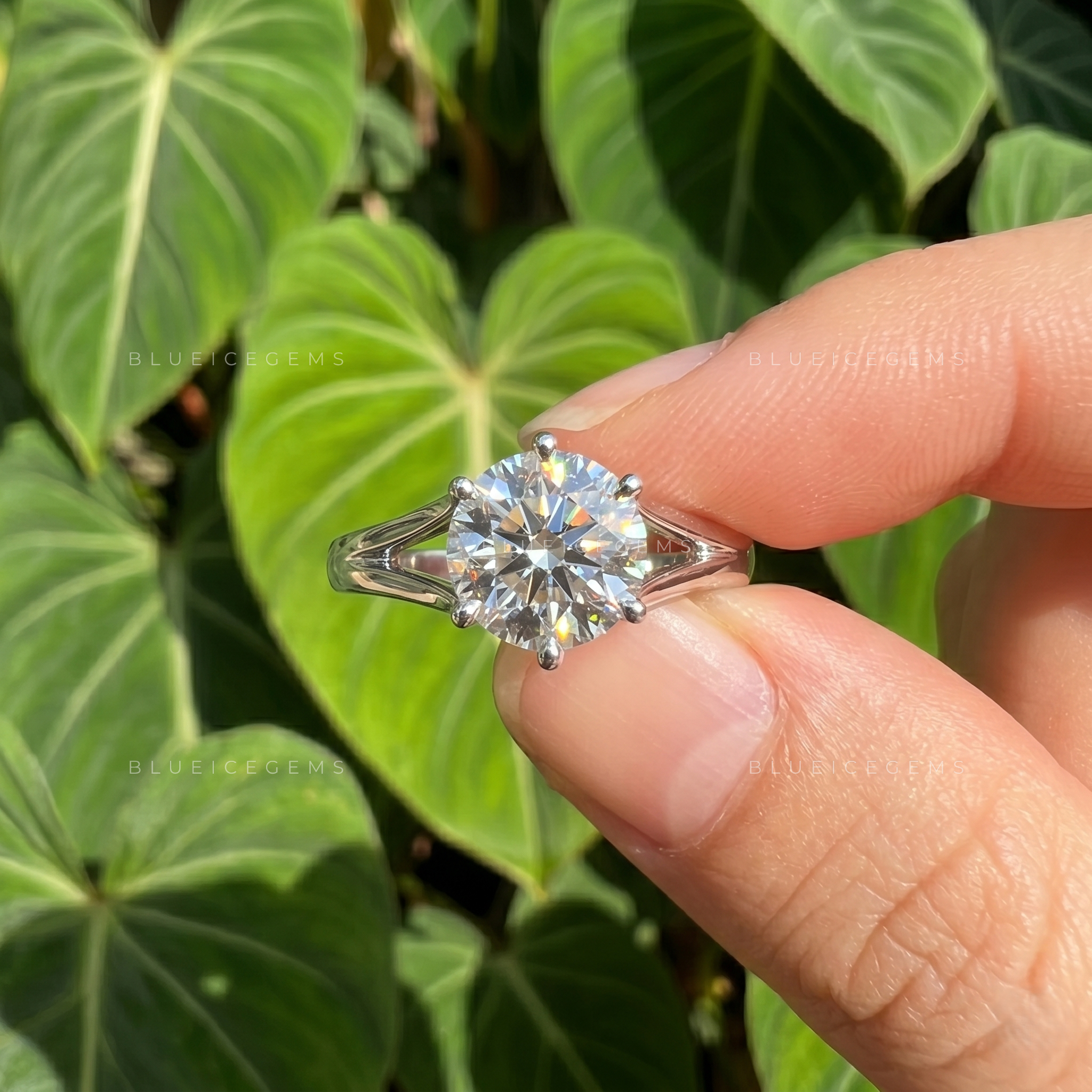 Radiant Grace Round Brilliant Solitaire Split Band Engagement Ring