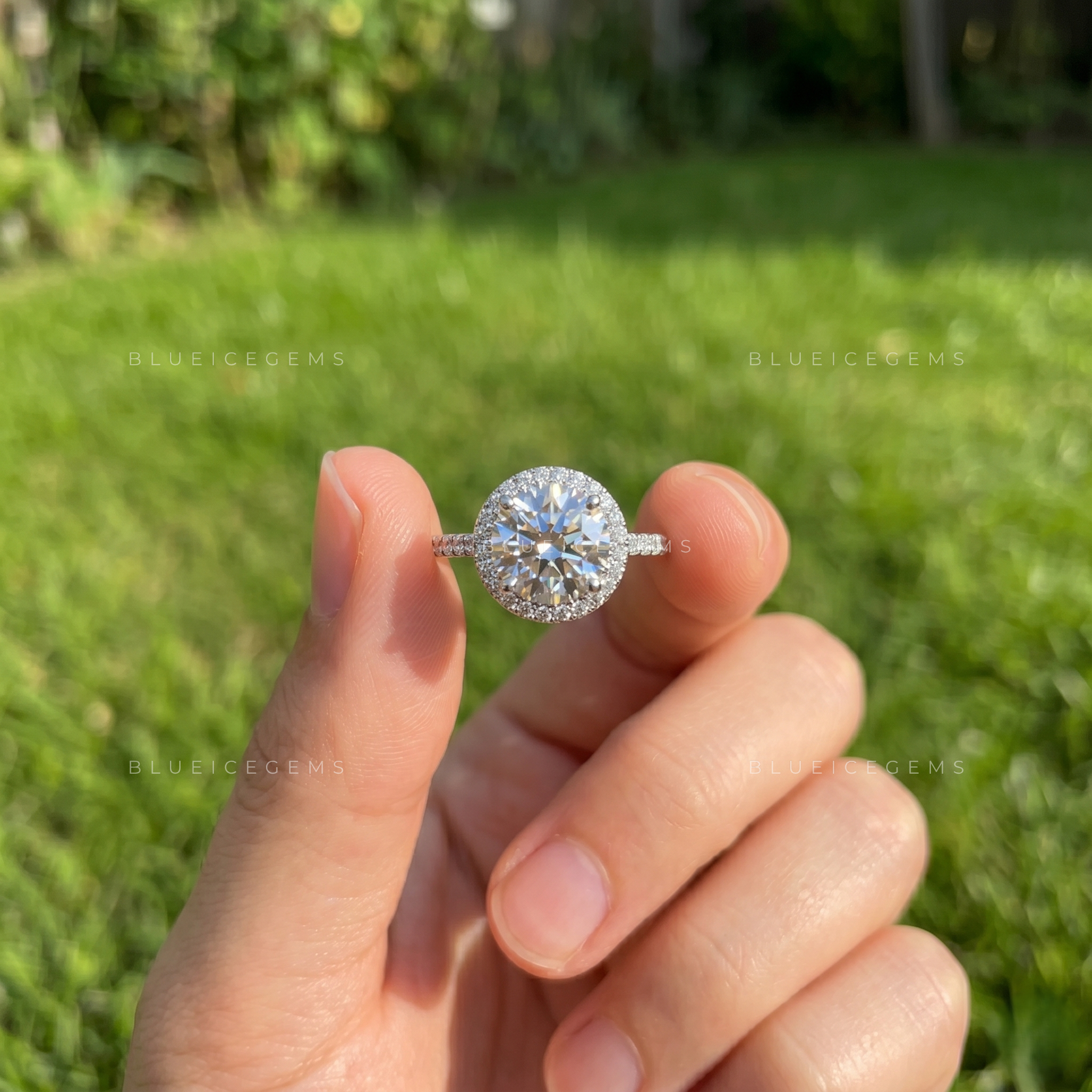 Dazzling Round Brilliant Cut Halo Artistry Engagement Ring