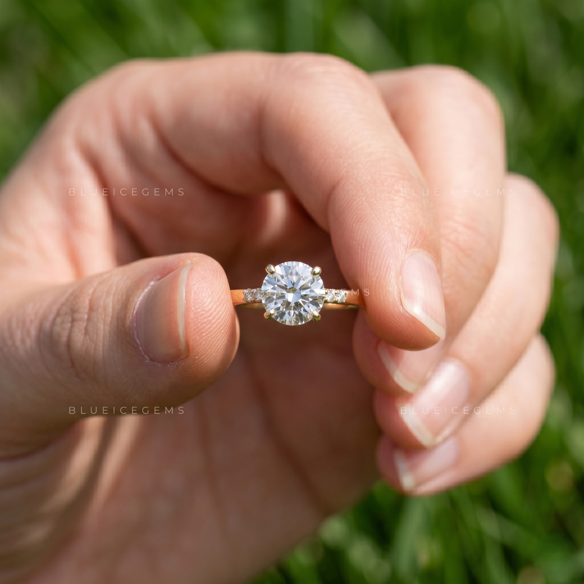 Celestial Shimmer Round Brilliant Pavé Accent Engagement Ring