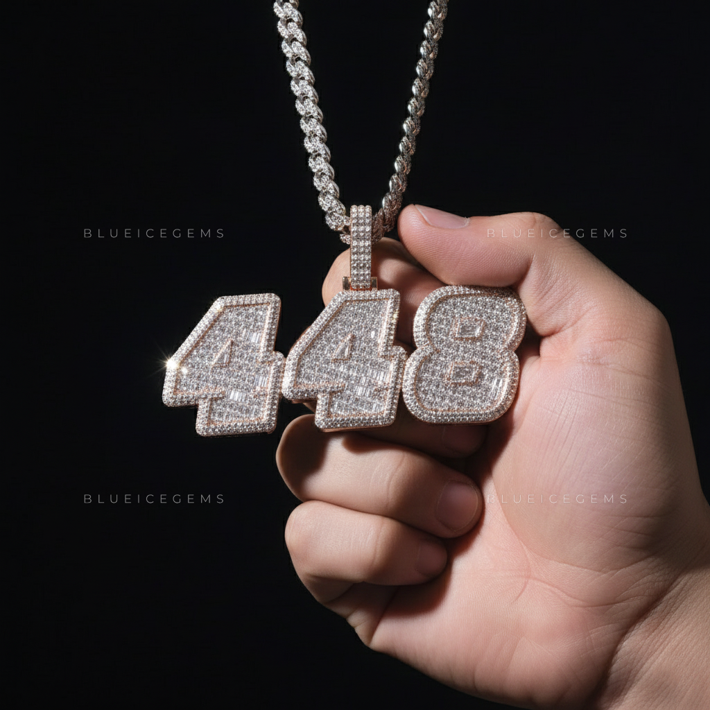 "448" Custom Iced-Out Block Number Pendant