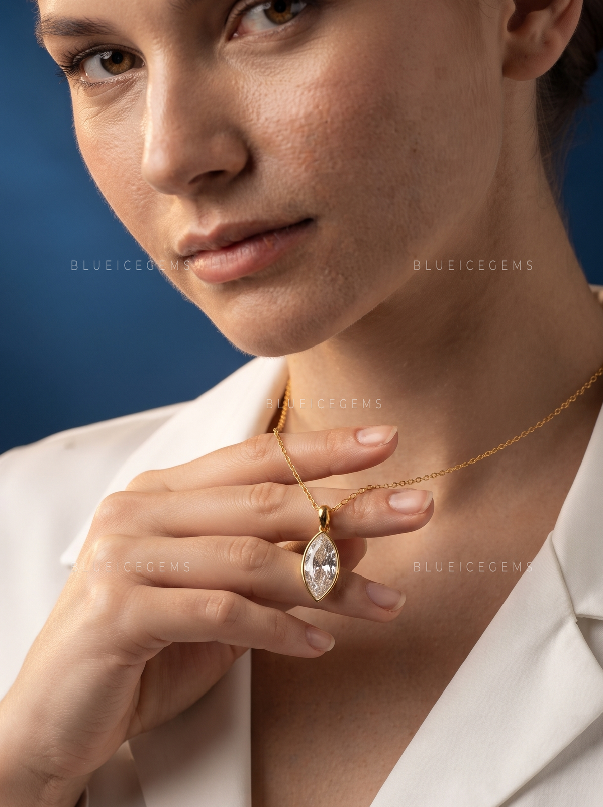 Step Cut Marquise Solitaire Diamond Pendant