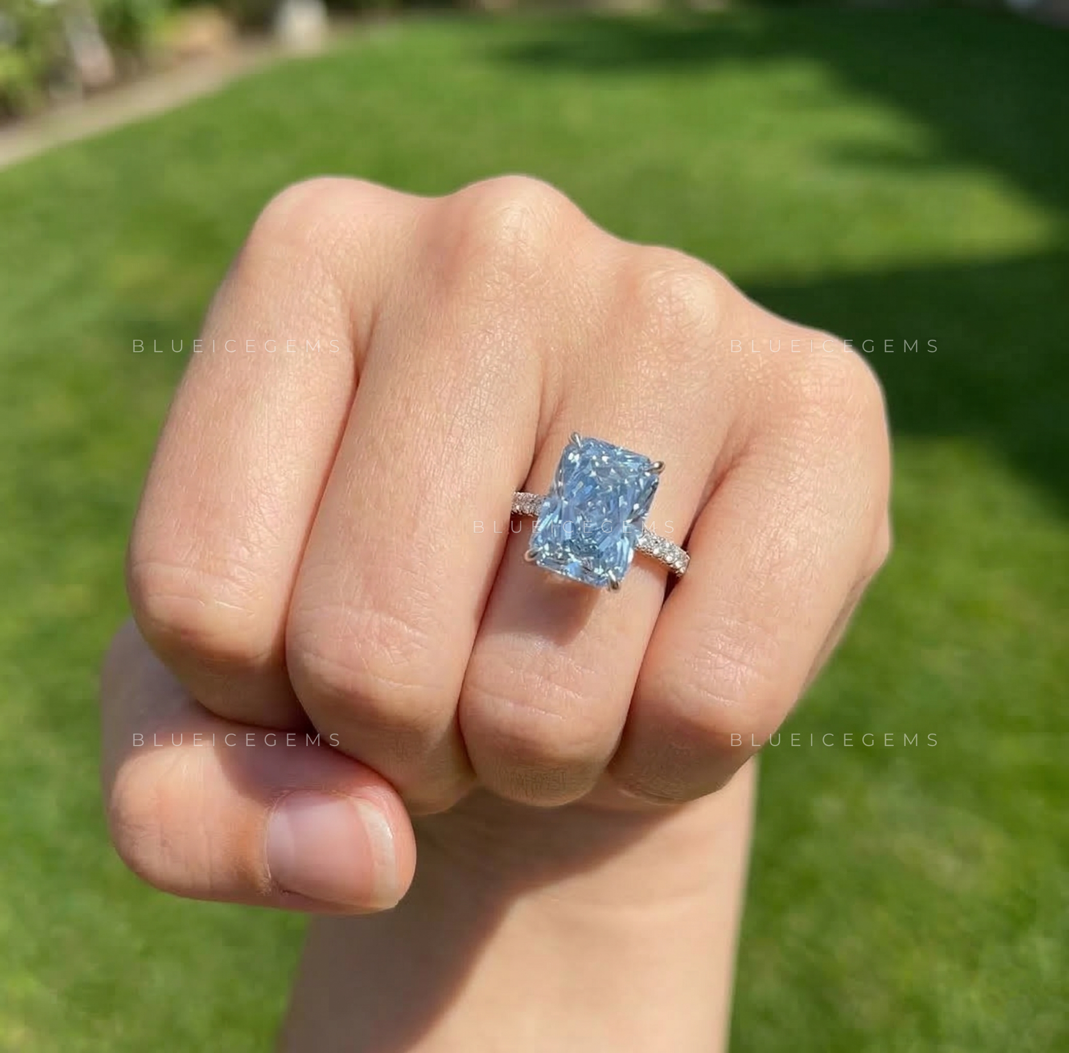 Azure Radiance Radiant Cut Pavé Engagement Ring