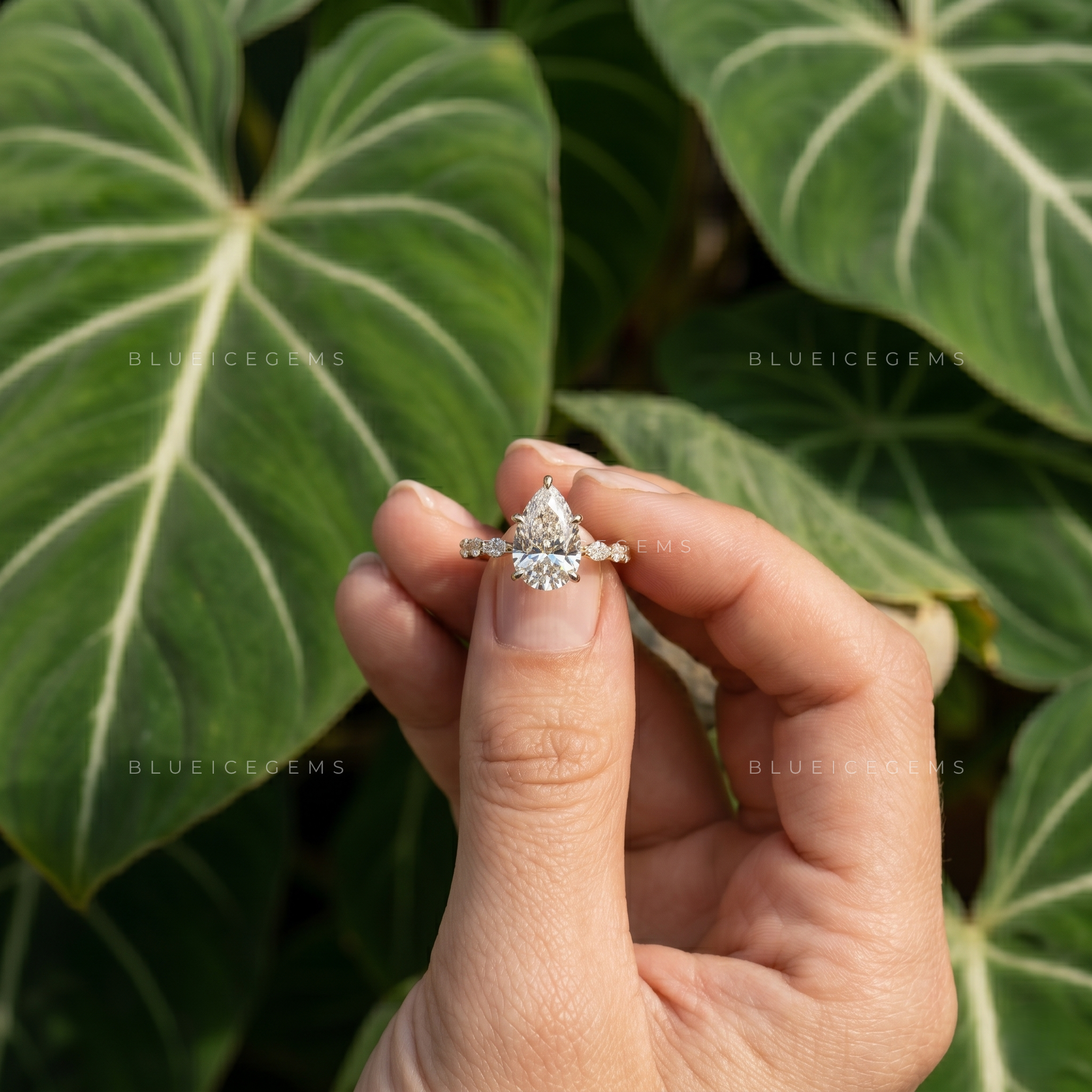 Celestial Bloom Pear Cut Pavé Engagement Ring