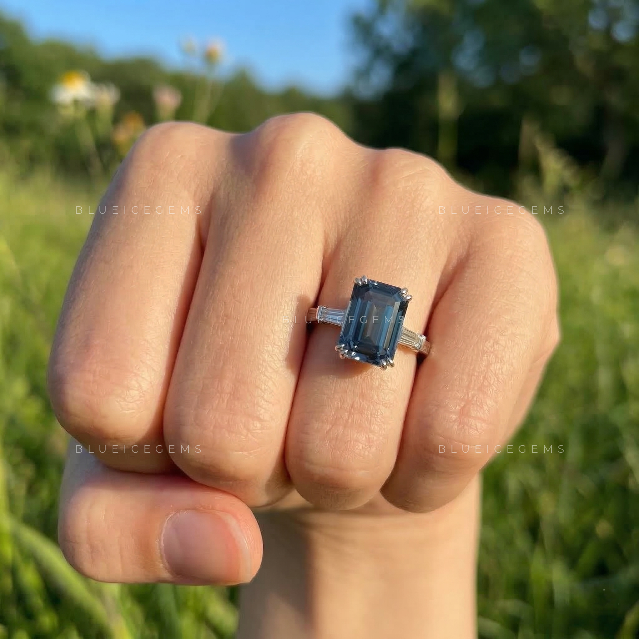 Midnight Majesty Emerald Cut Art Deco Ring
