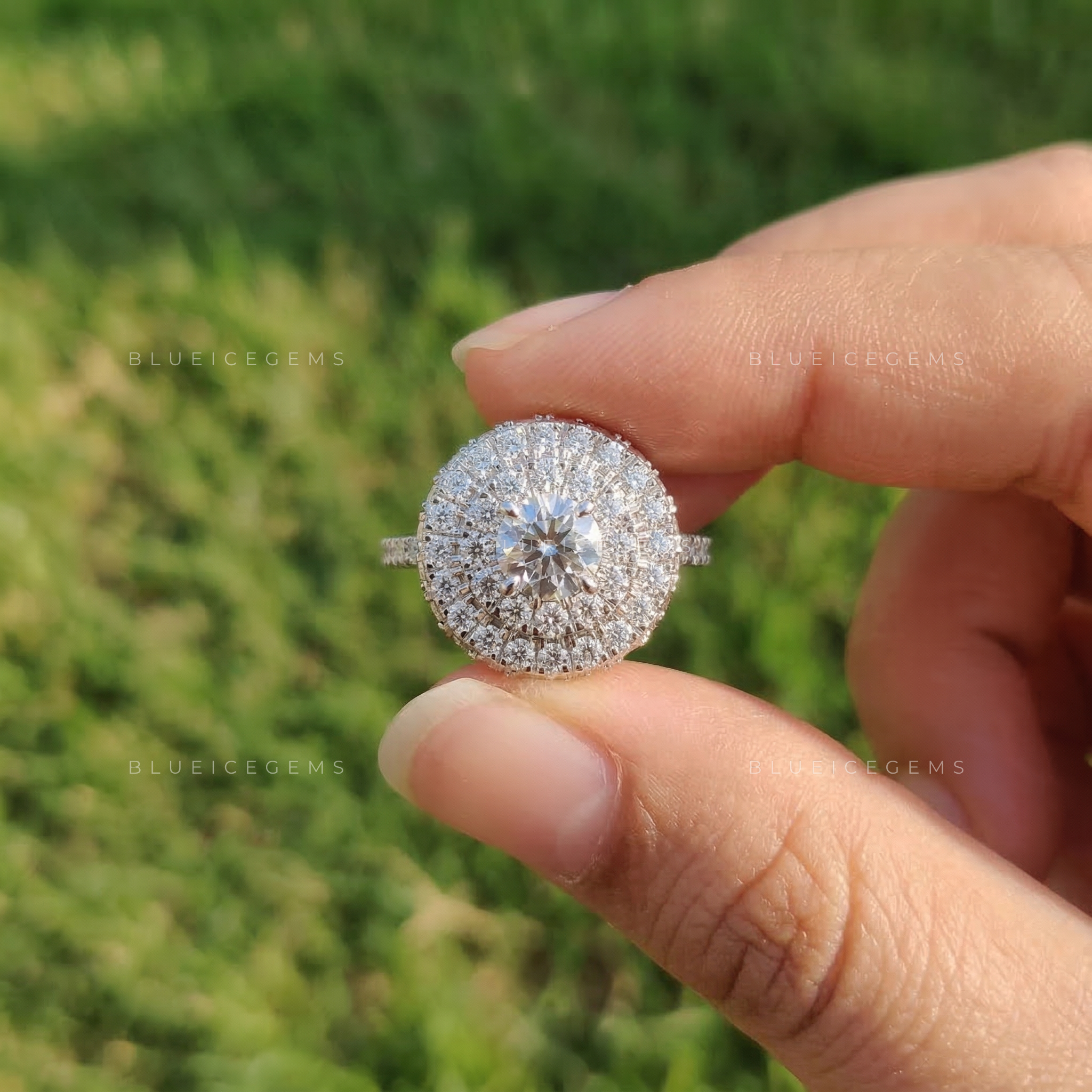 Celestial Luster Double Halo Ornate Handcrafted Wedding Ring