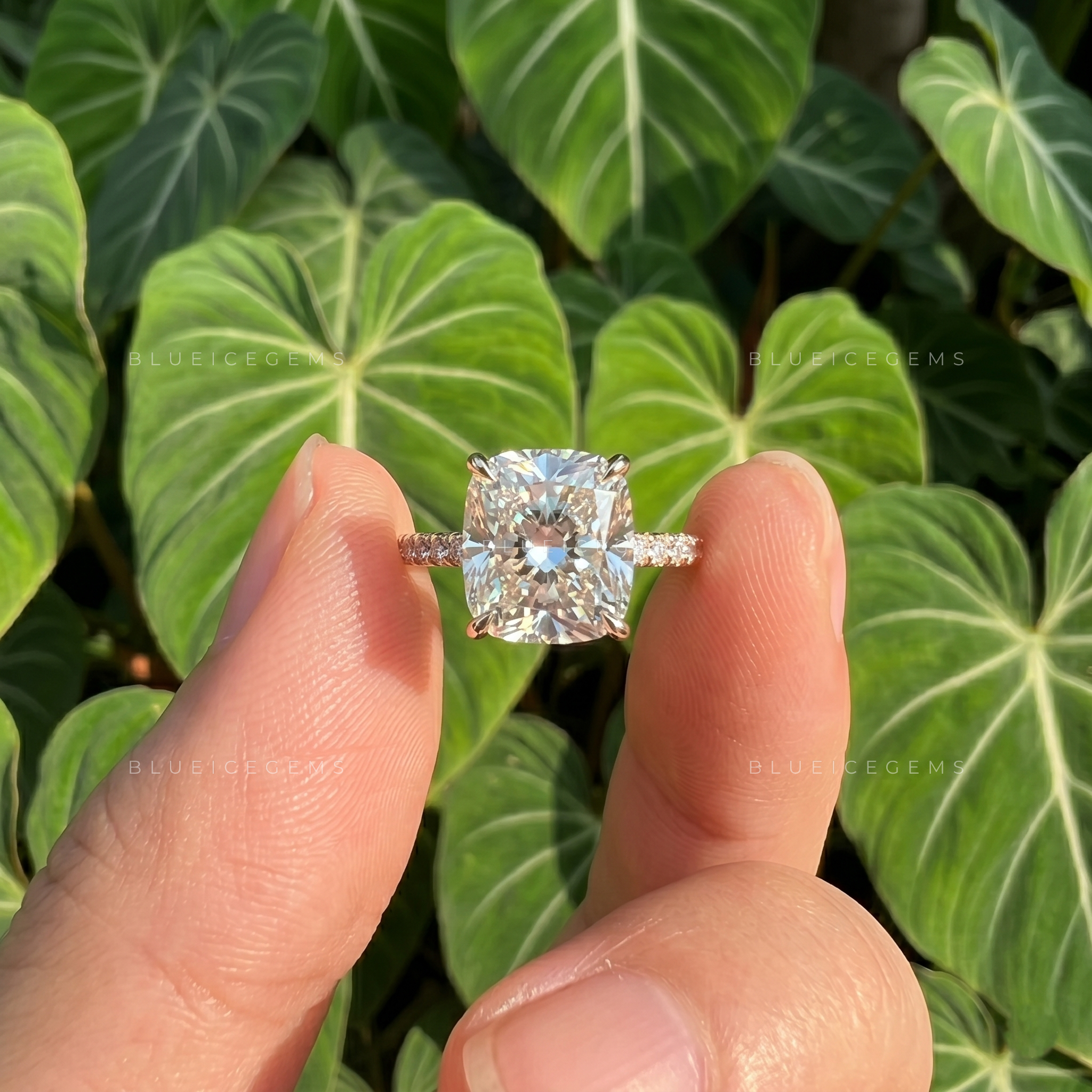 Opulent Majesty Elongated Cushion Cut Pave Engagement Ring