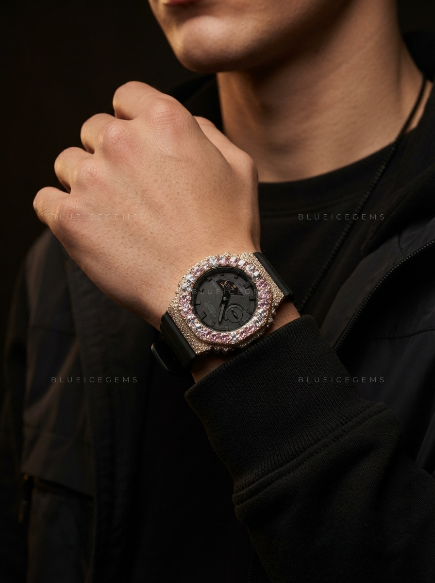 Rose Quartz Heart Royale Watch – 13+ CT VVS Moissanite