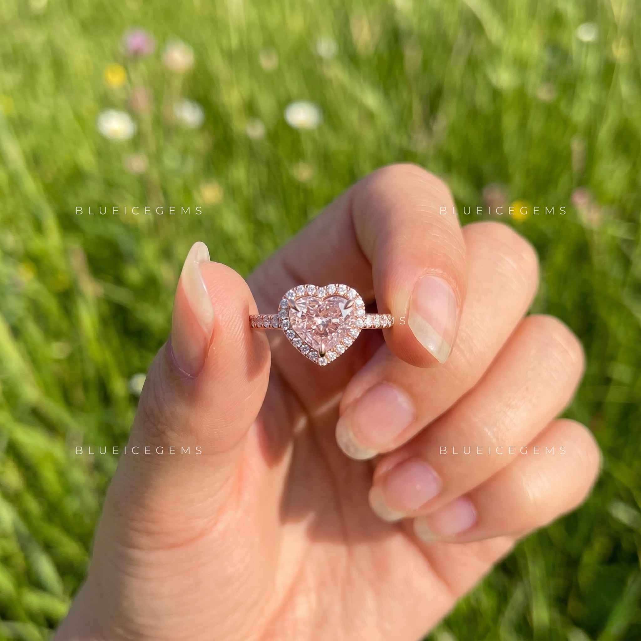 Blushing Radiance Heart Cut Halo Engagement Ring