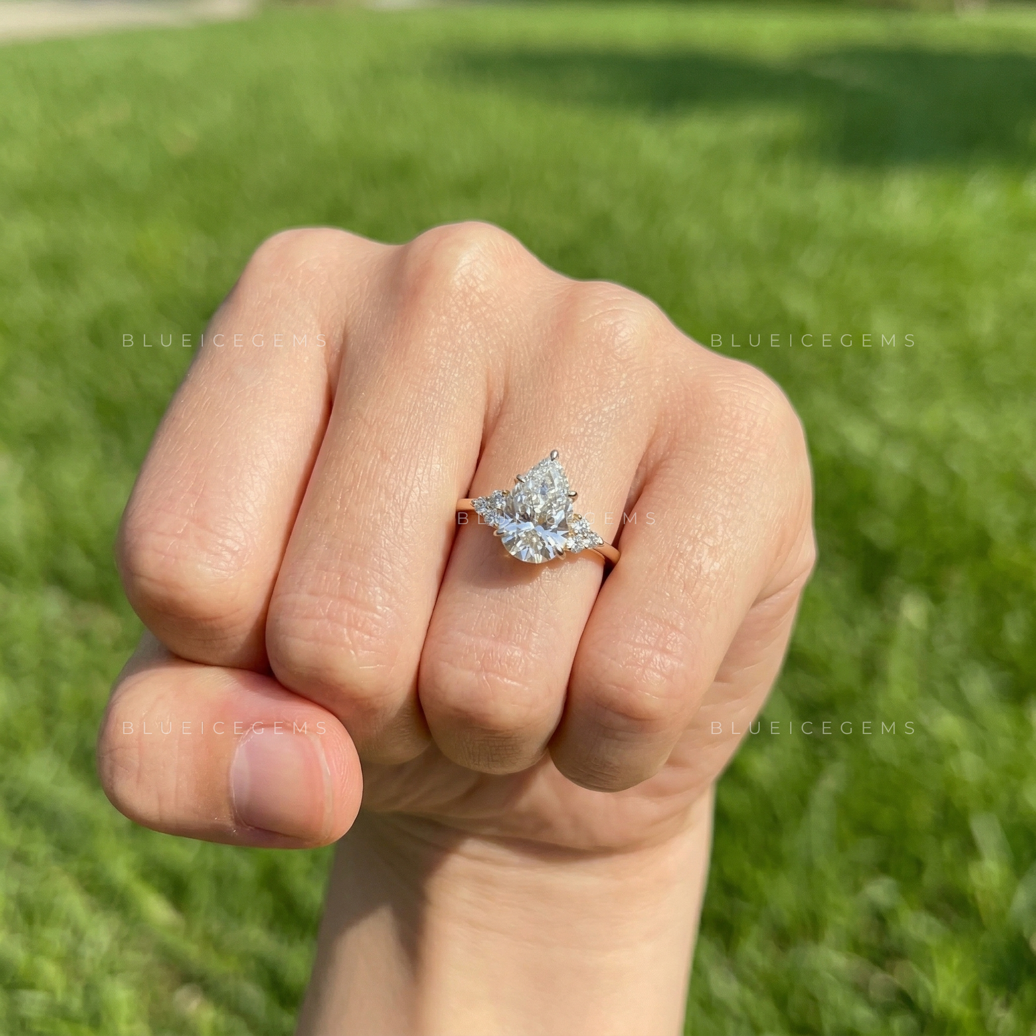 Graceful Radiance Pear Cut Hidden Accent Engagement Ring