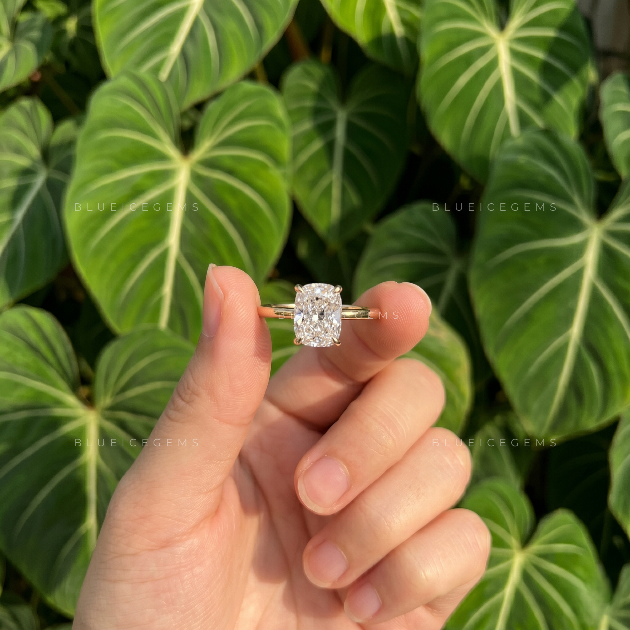 Elongated Cushion Cut Four Claw Solitaire Engagement Ring