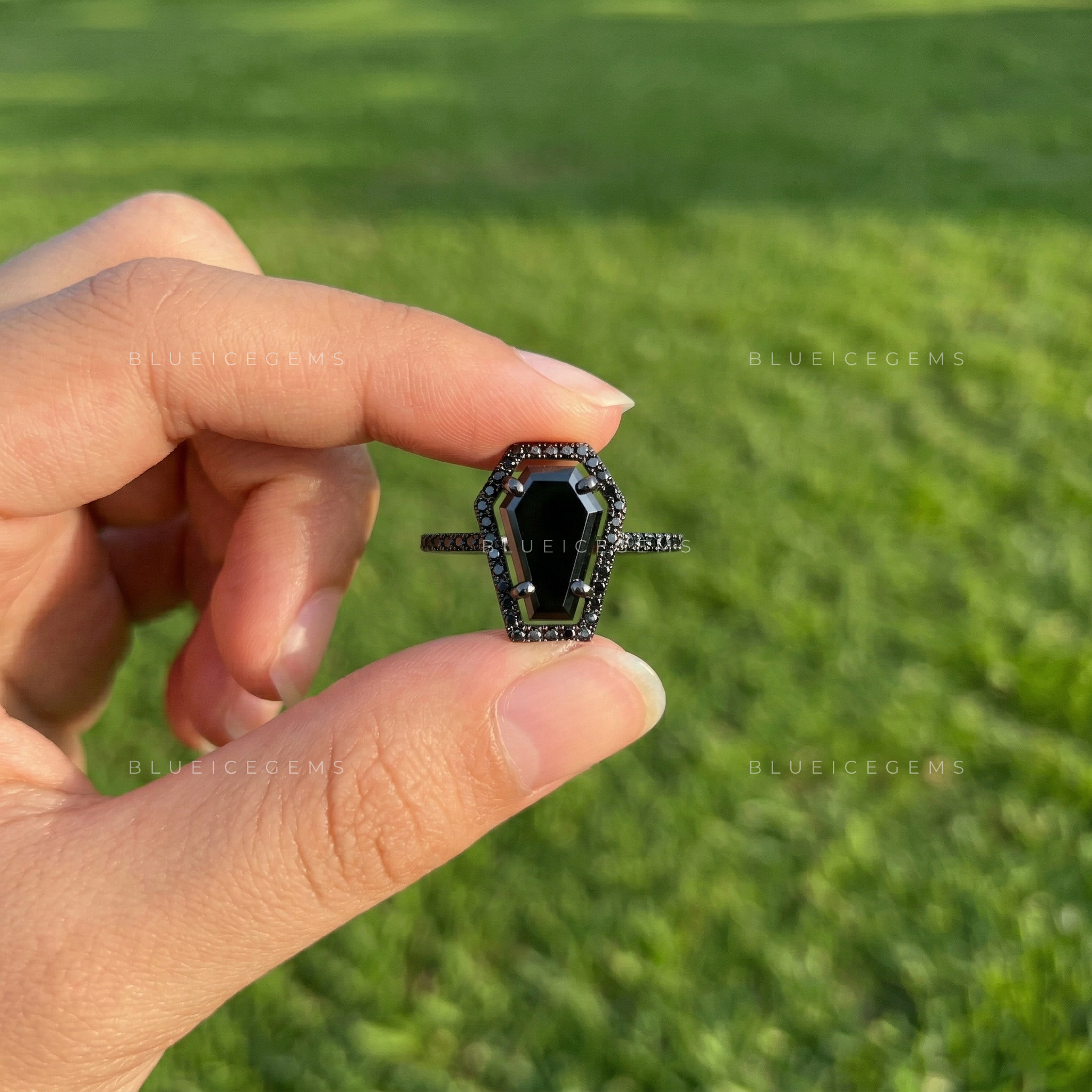 Midnight Noir Grand Coffin Cut Black Diamond Monochromatic Ring