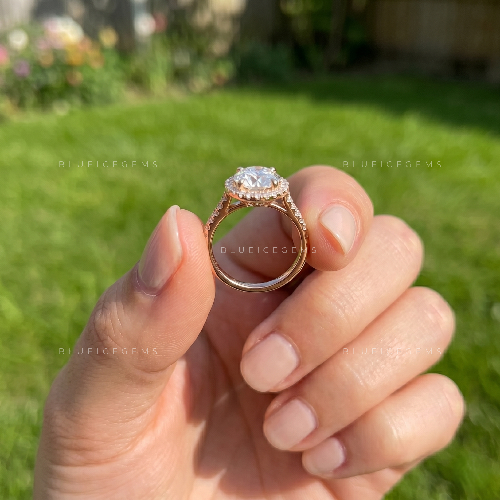 Celestial Sparkle Round Brilliant Cut Halo Tapered Pave Engagement Ring