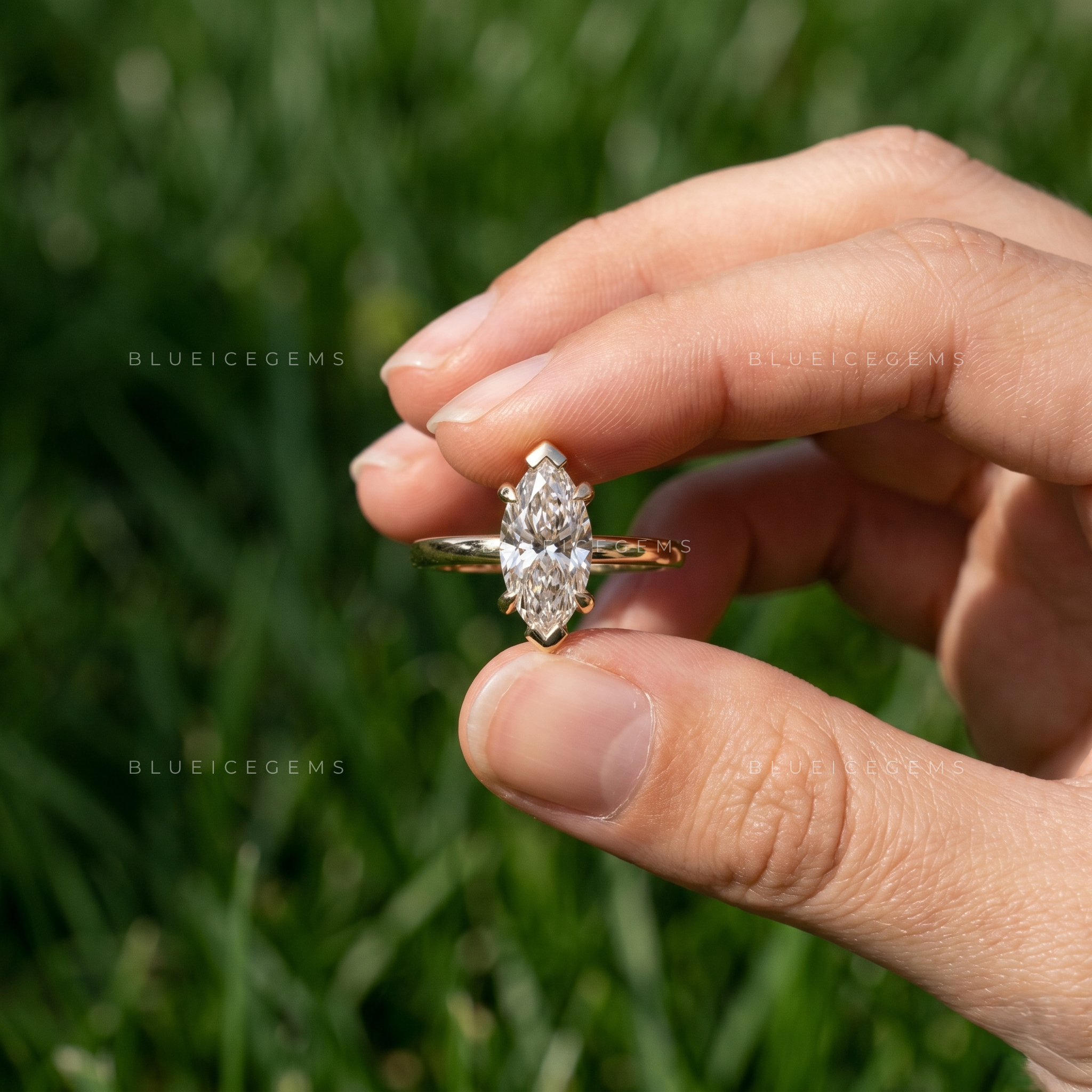Imperial Majesty Marquise Cut V Prong Solitaire Engagement Ring
