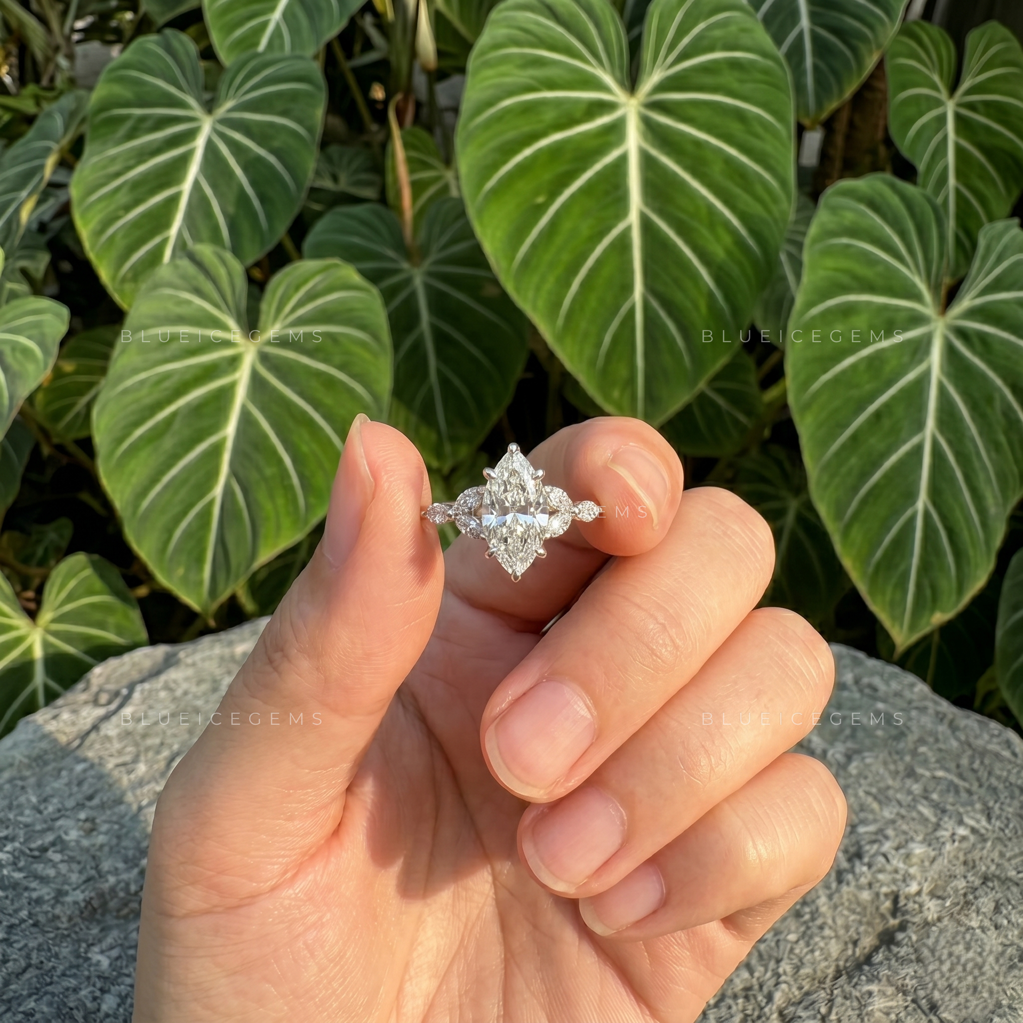 Sleek Radiance Marquise Cut Seven Stone Knife Edge Engagement Ring