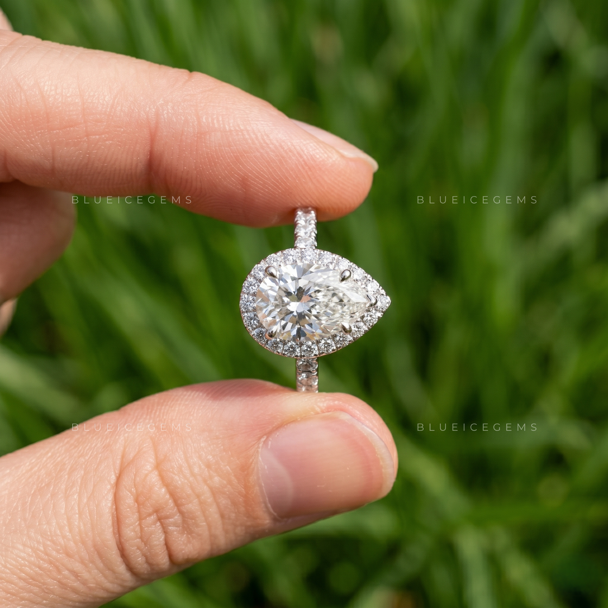 Elegance Personified Pear Shaped Halo Engagement Ring Brilliant Accent Cluster Anniversary Statement Band