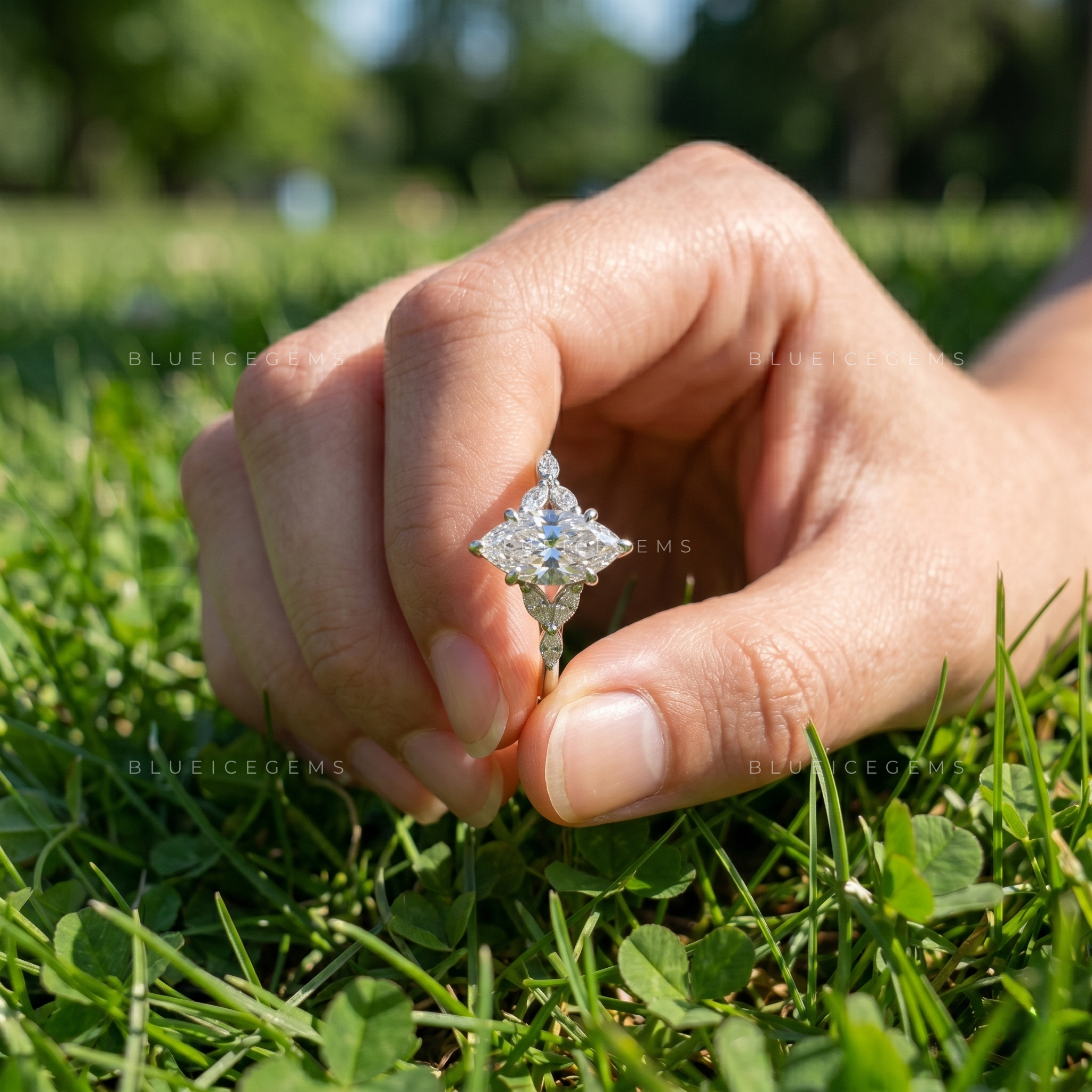 Infinite Allure Marquise Brilliant Cut Accented Solitaire Engagement Ring