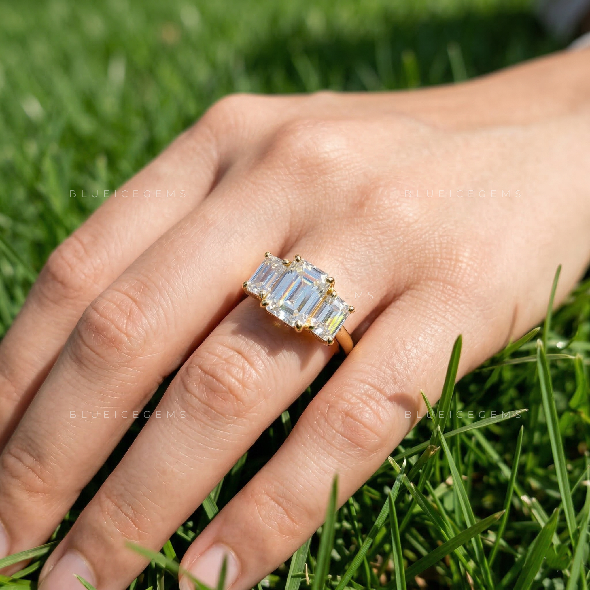 Luminous Trilogy Emerald Cut Engagement Ring