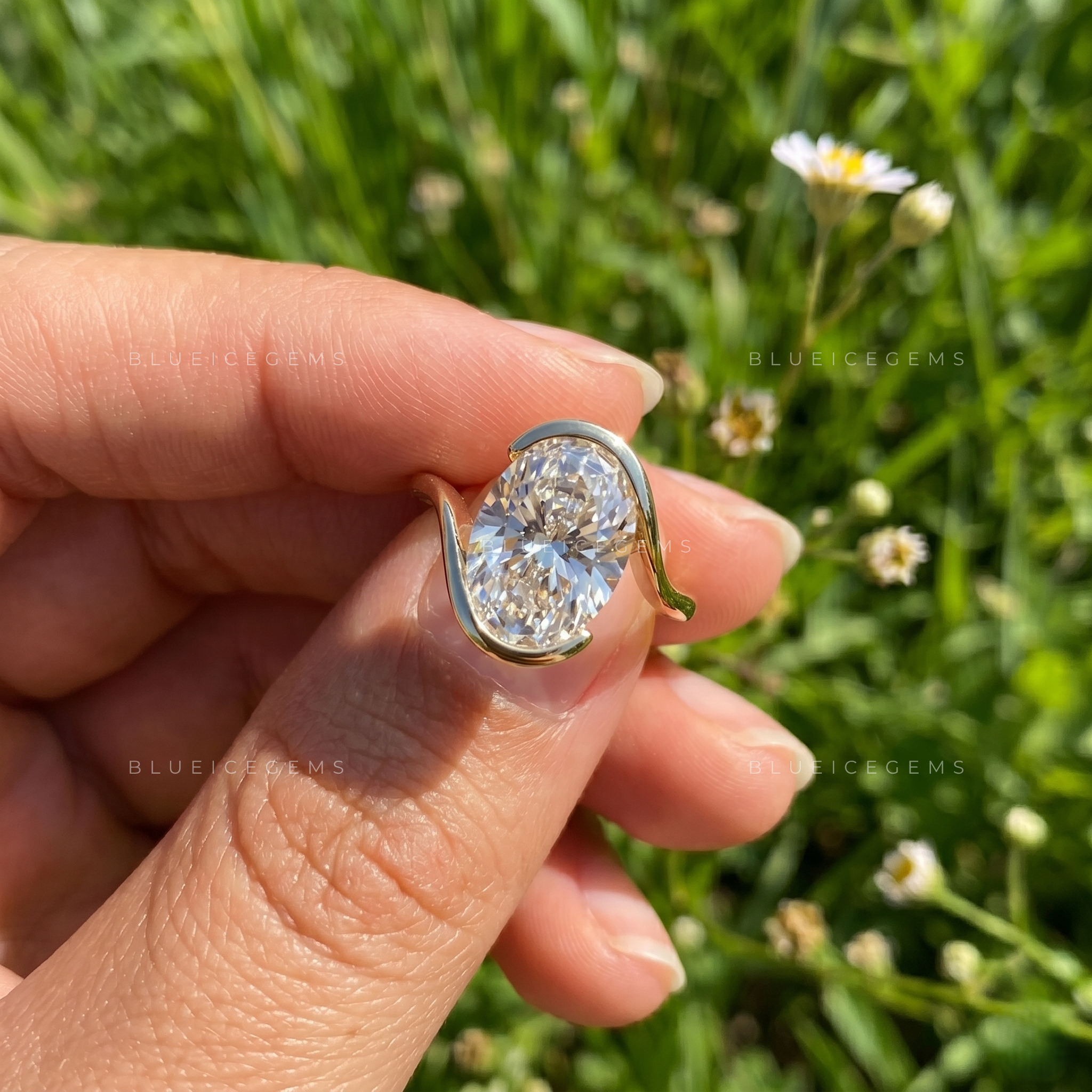Infinite Grace Oval Cut Swirl Band Solitaire Engagement Ring