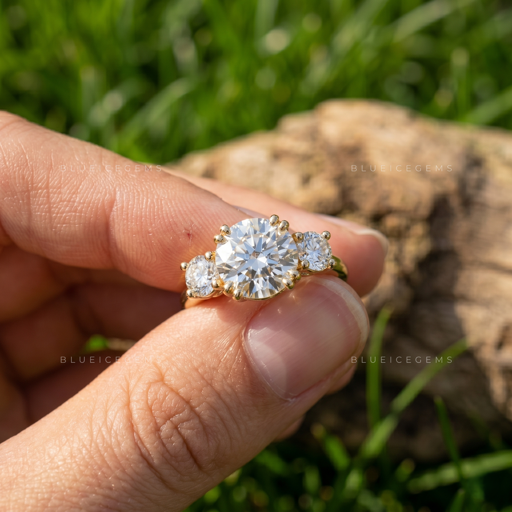 Radiant Trilogy Round Brilliant Cut Three-Stone Statement Ring