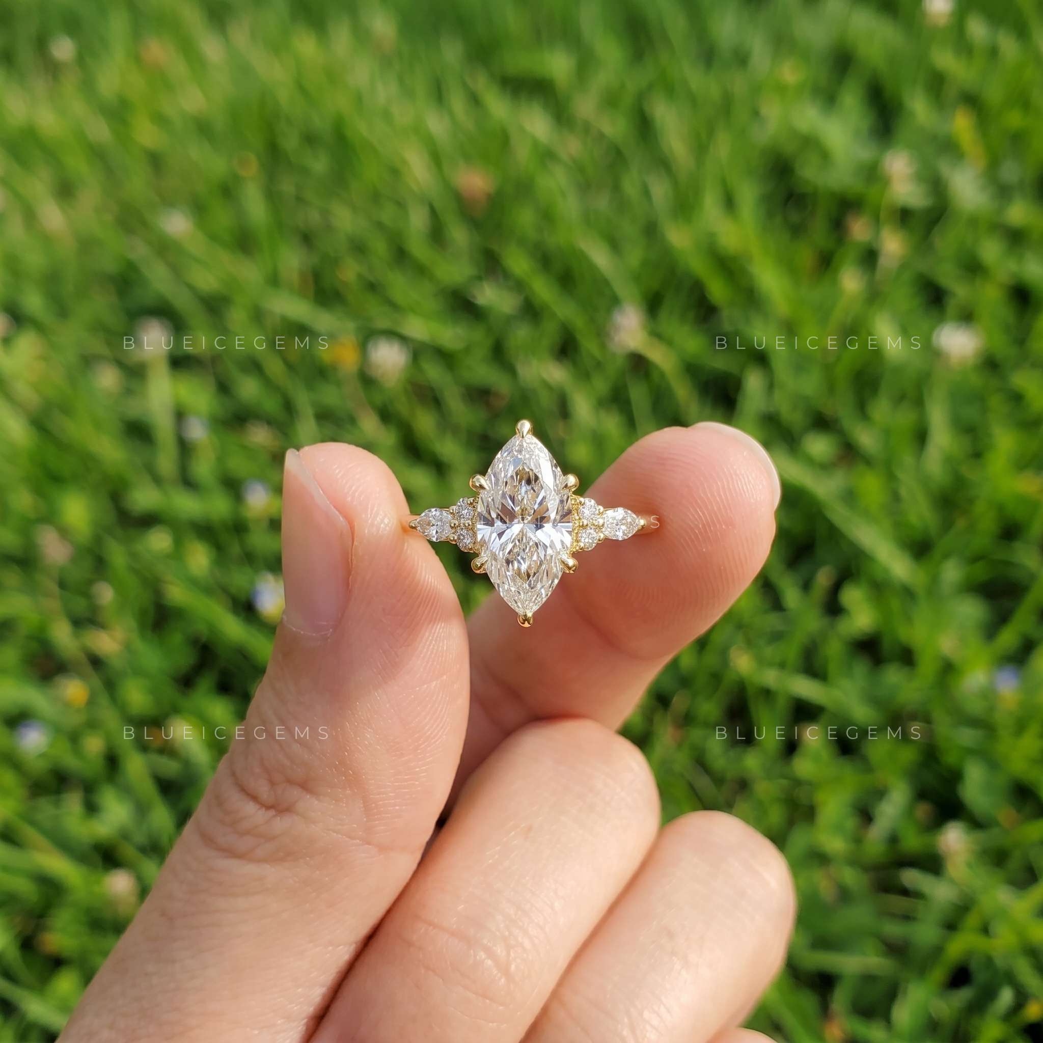 Opulent Harmony Marquise and Round Cluster Accent Engagement Ring