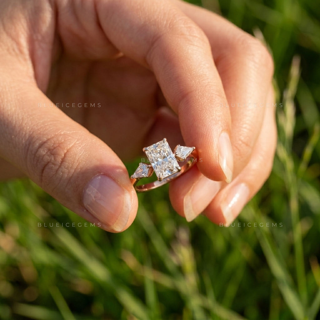 Imperial Splendor Radiant Cut Trilogy Side Kite Engagement Ring
