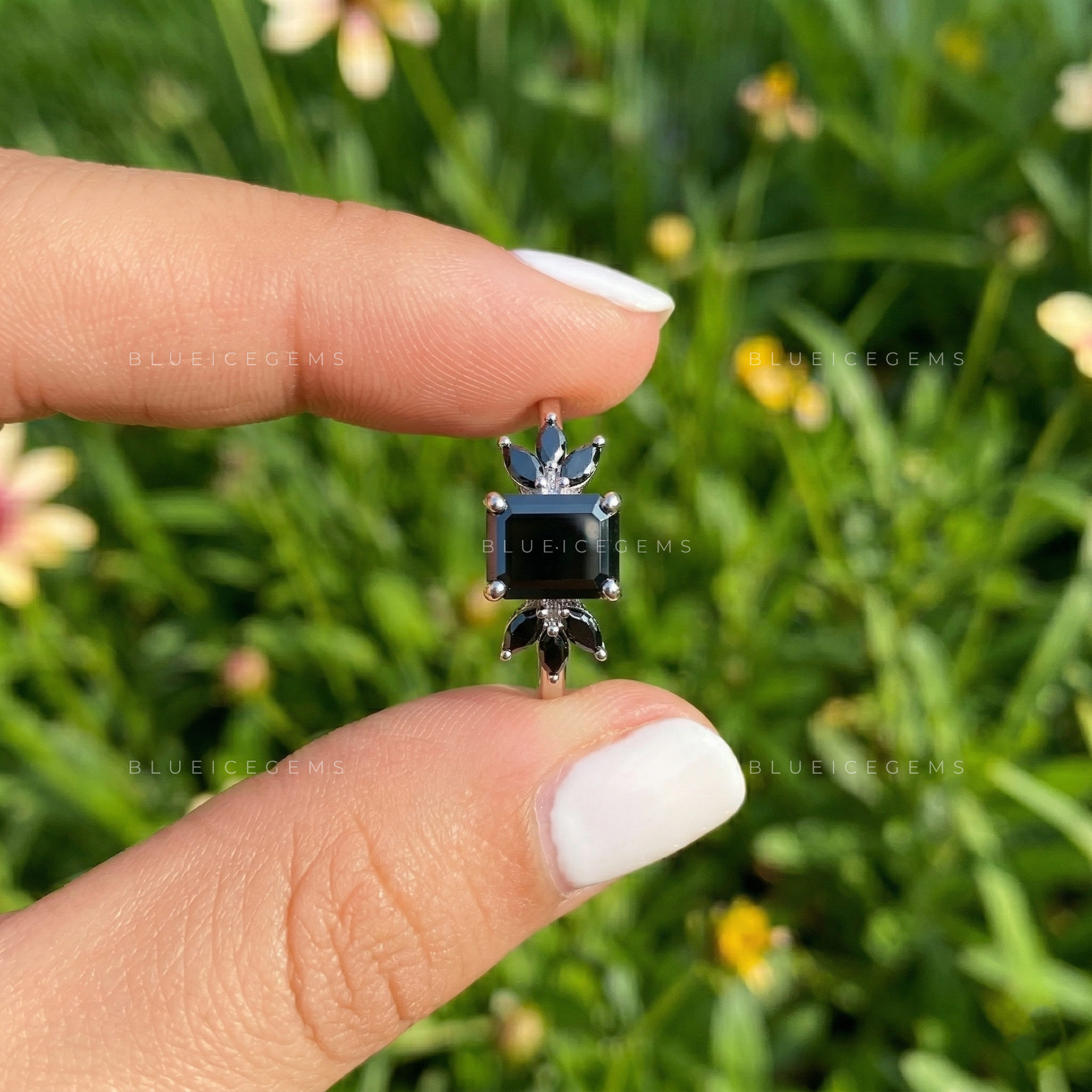 Midnight Noir Emerald Cut Black Diamond Nature-Inspired Ring
